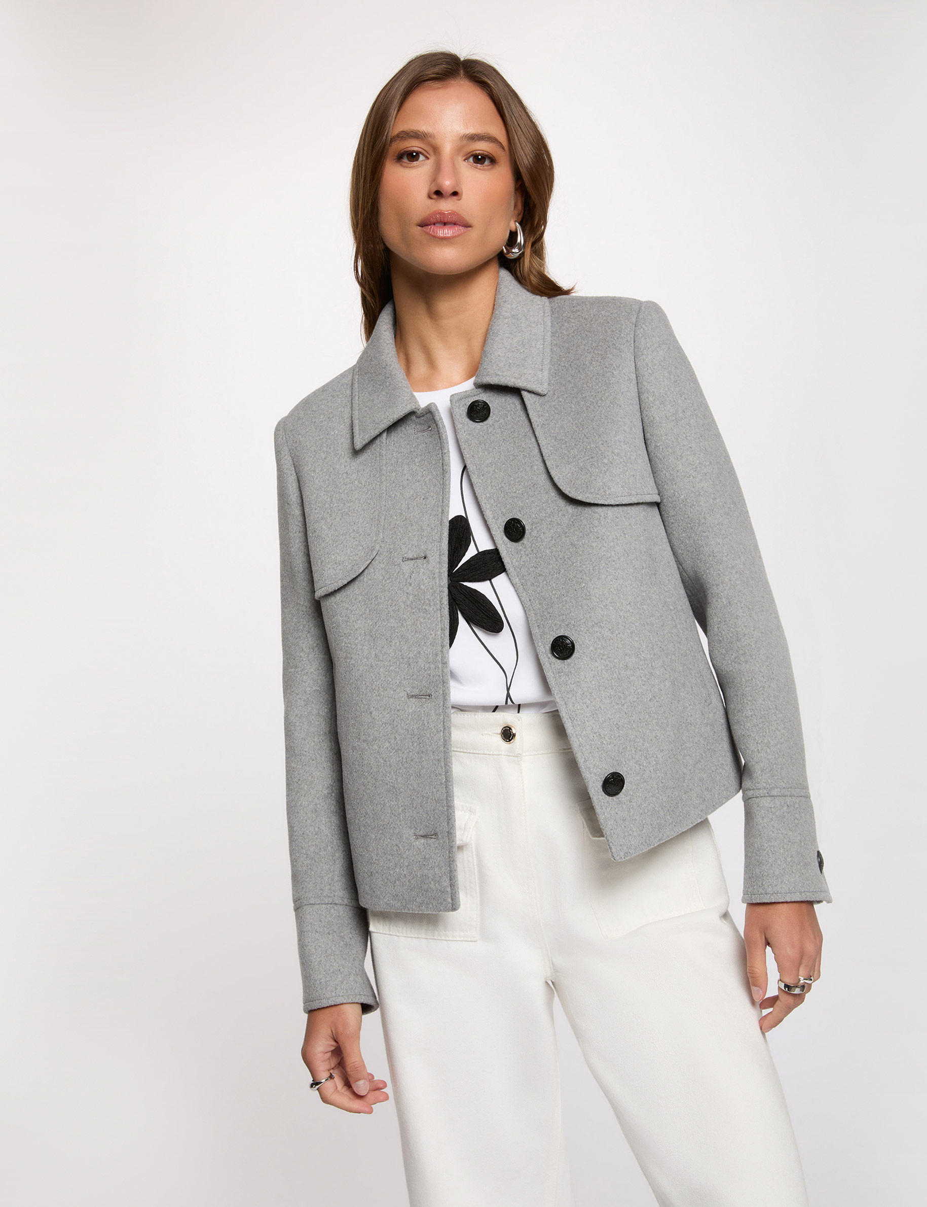 Fitted short coat mid-grey women