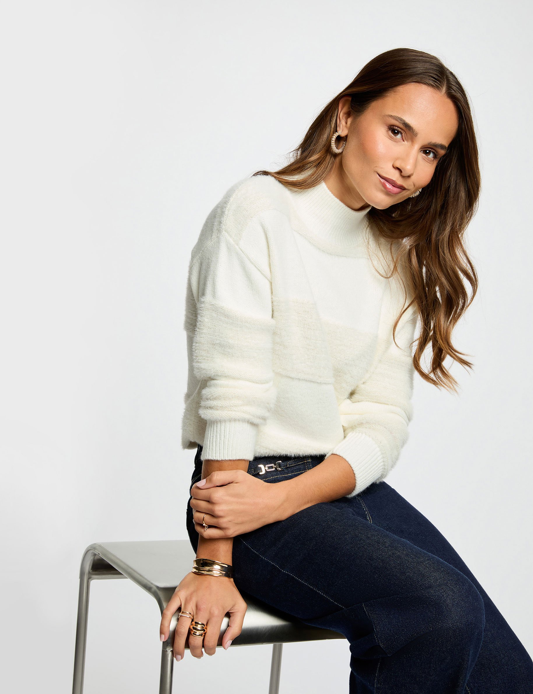 High neck sweater ivory women