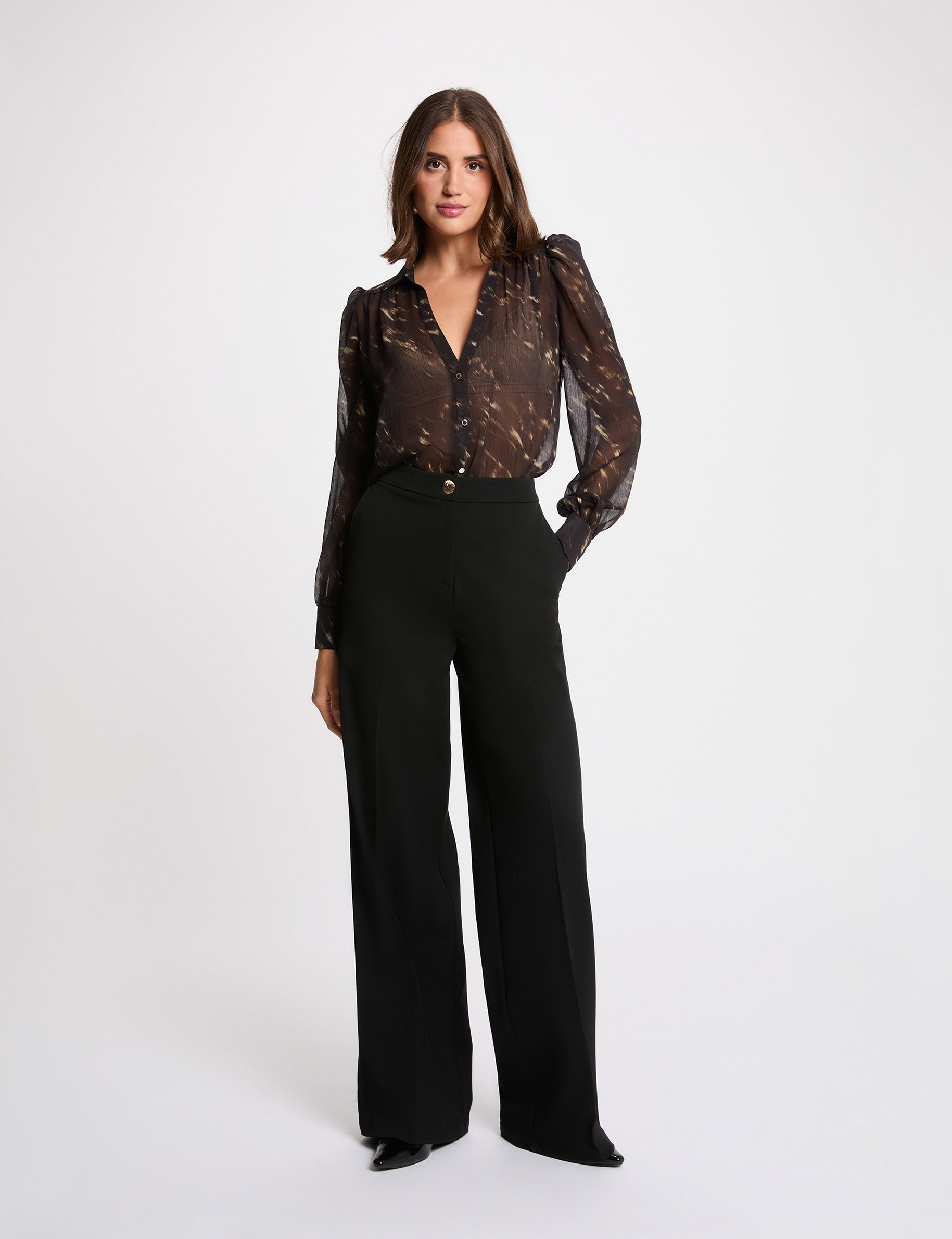 Voile shirt with puff sleeves multicolor women