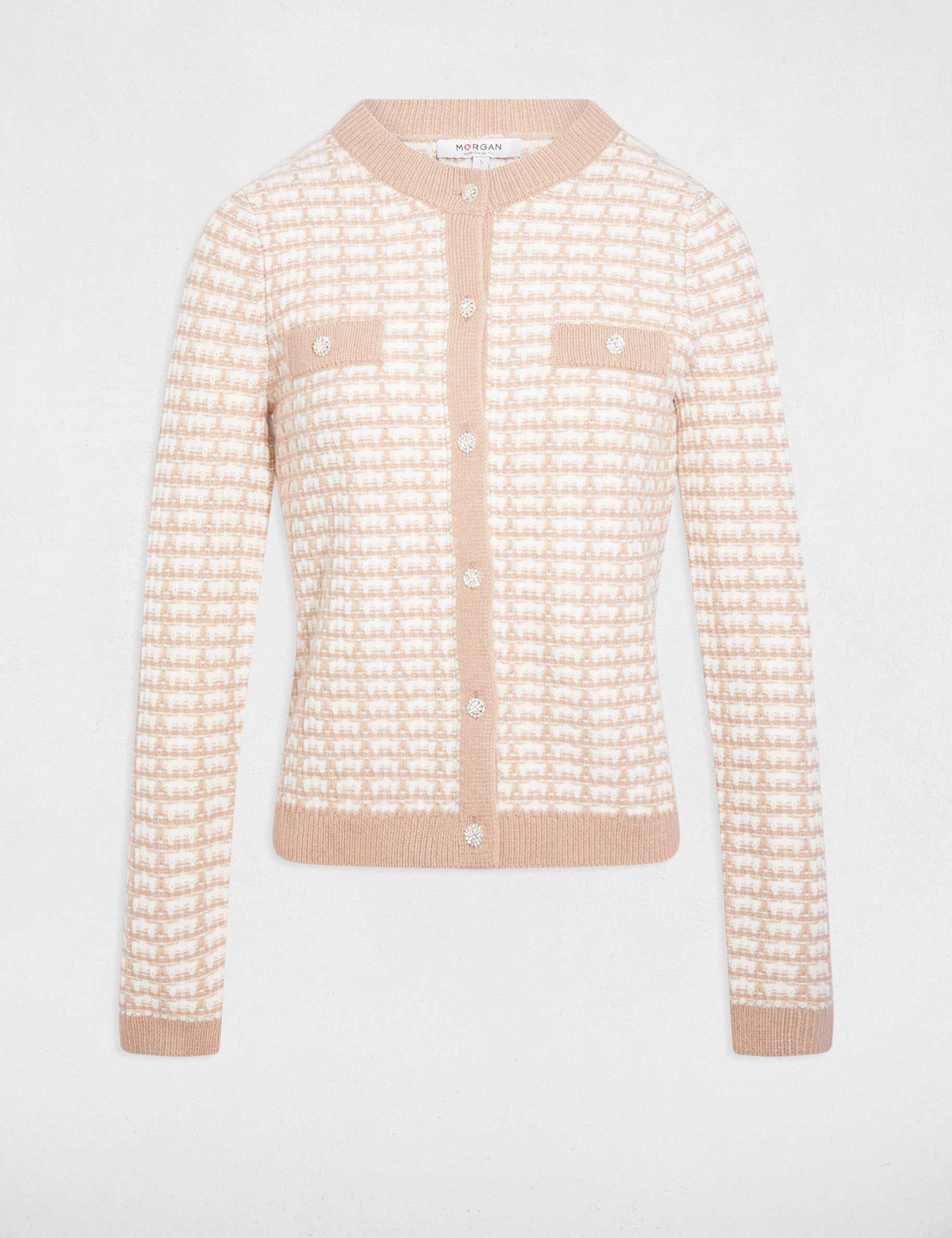 Fitted jacquard cardigan taupe women