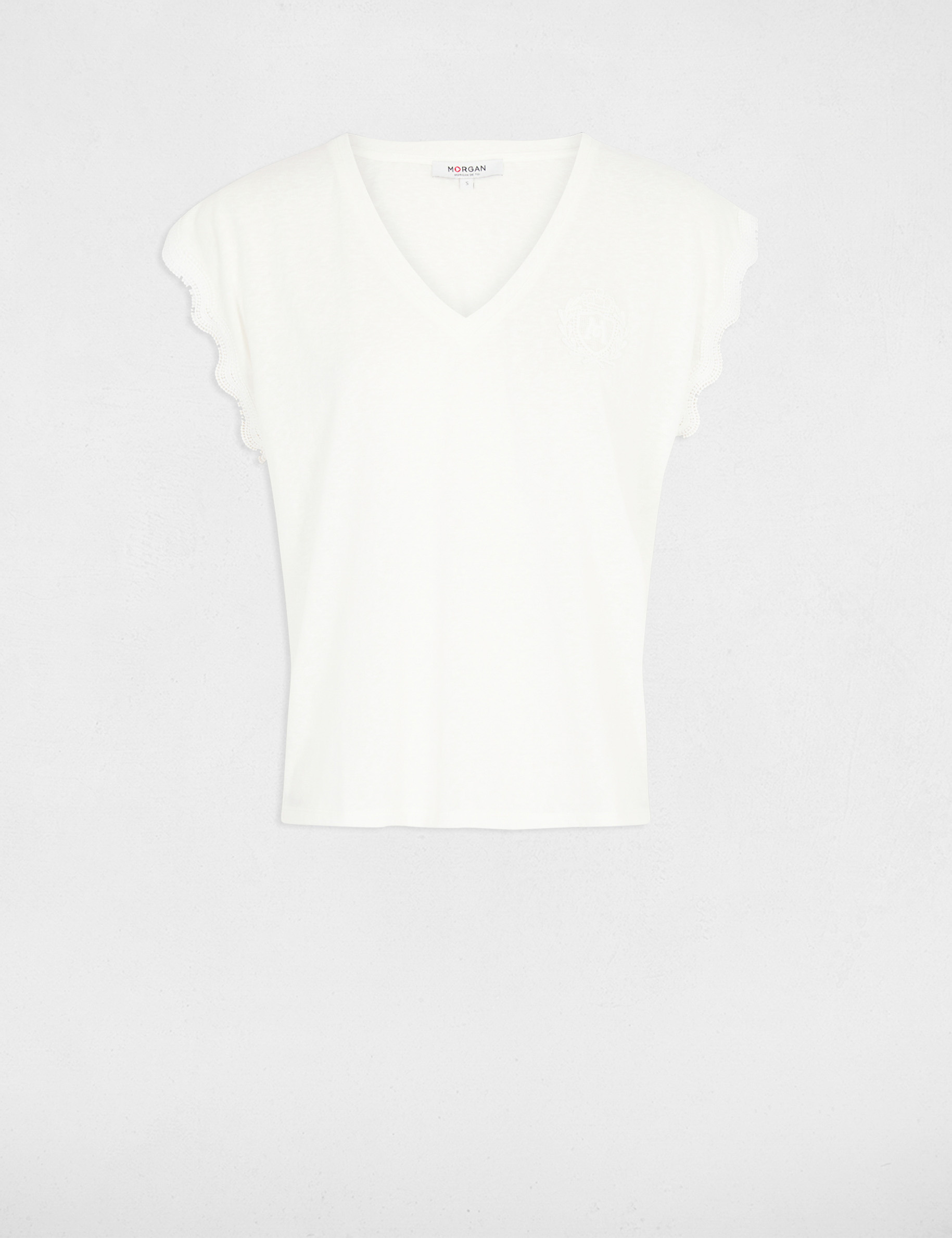 V-neck short-sleeve t-shirt white women