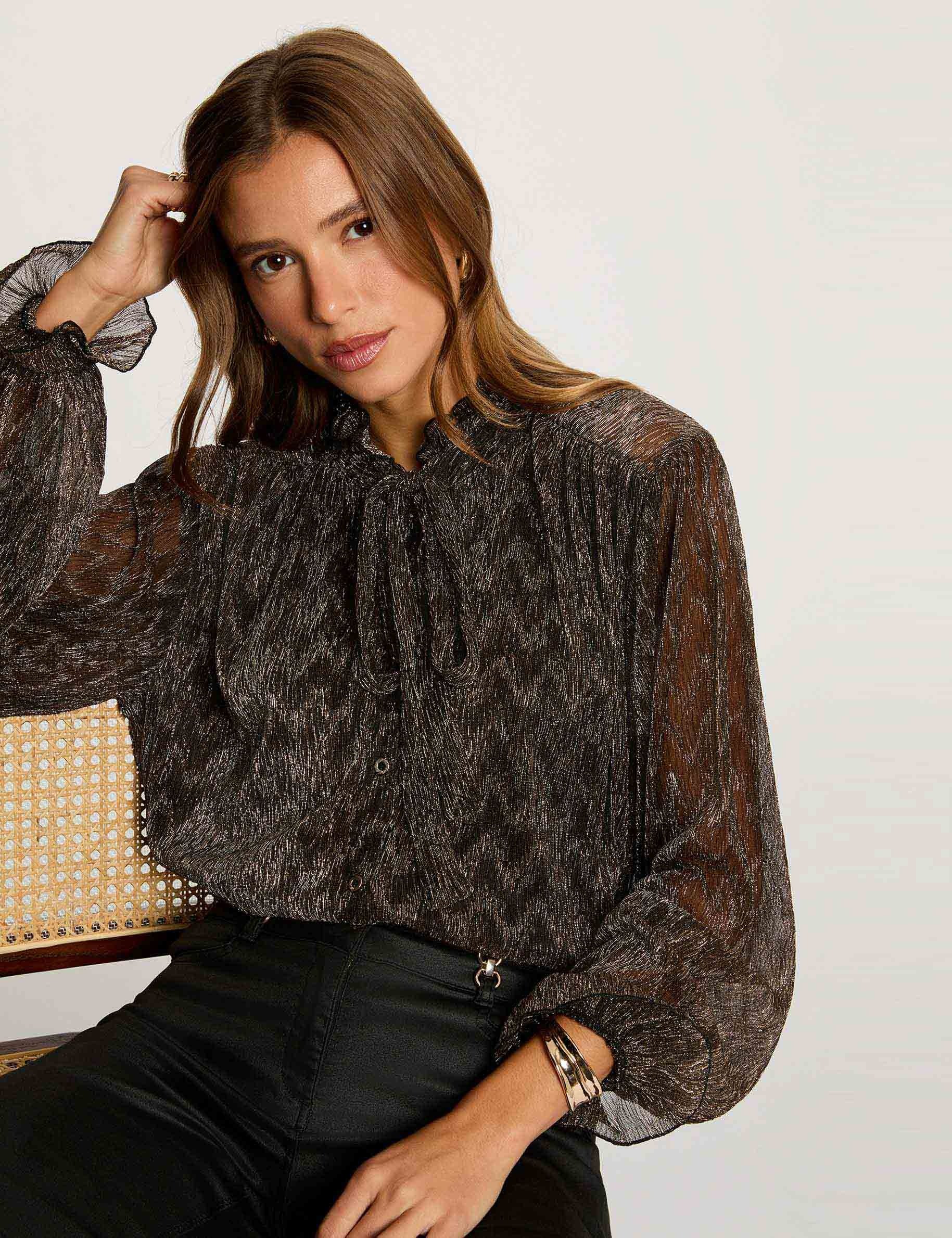 T-shirt col lavallière jaune or femme