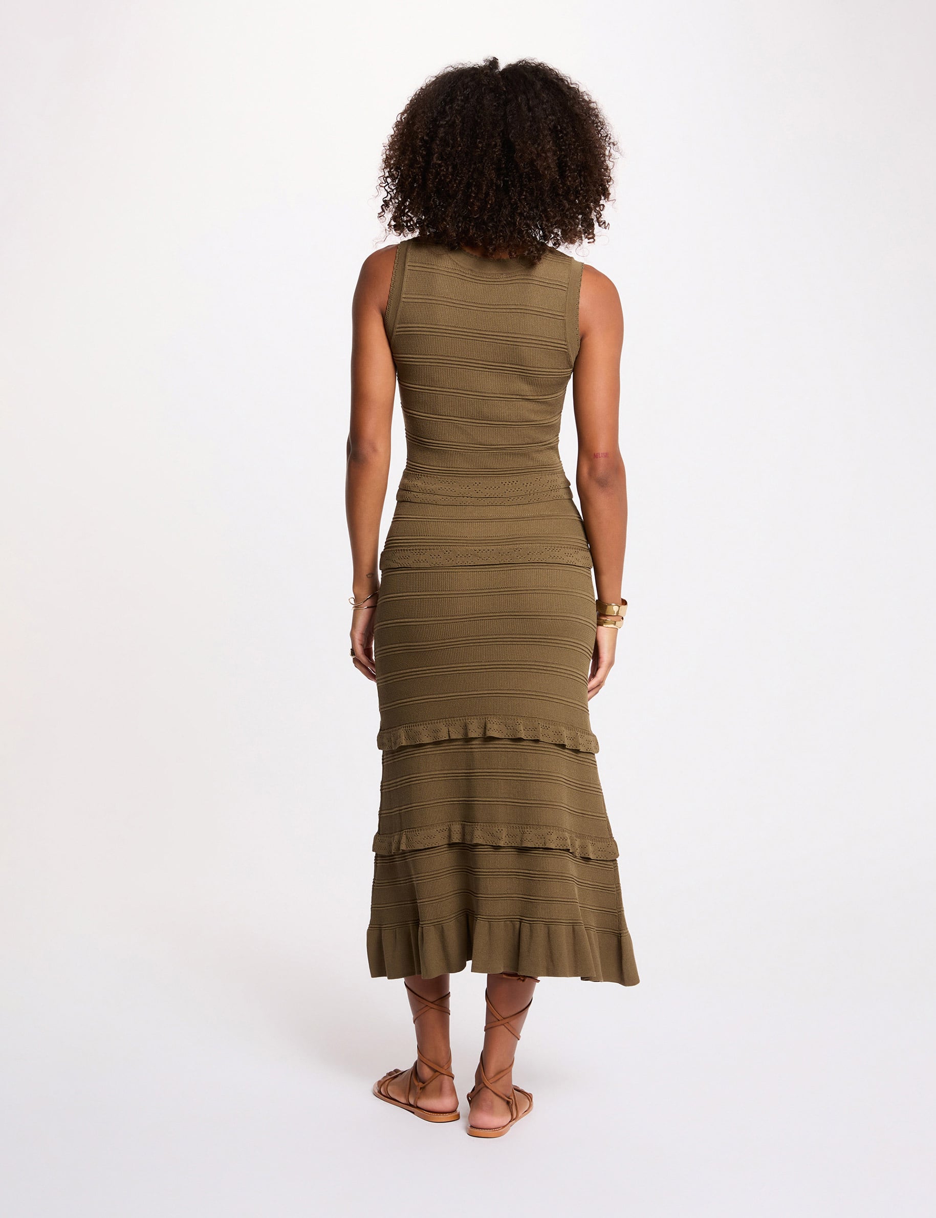 Long fitted knit dress khaki green women