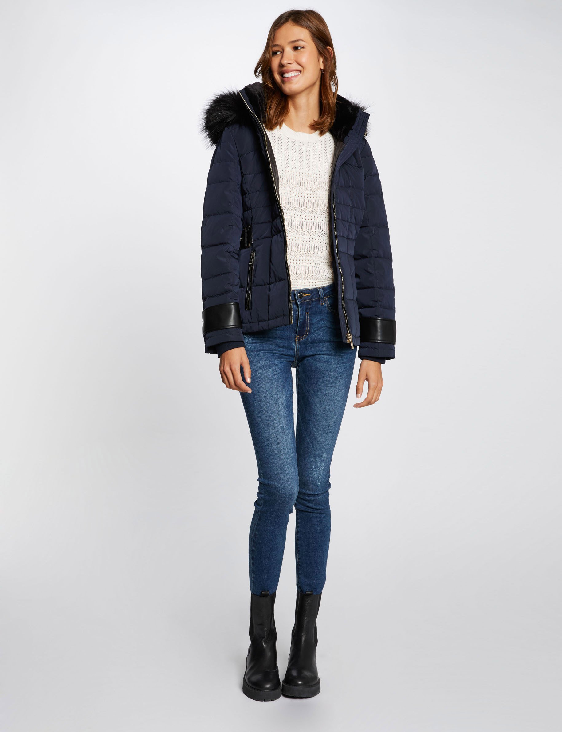 straight padded jacket with hood navy blue women Straight padded jacket with hood navy blue women