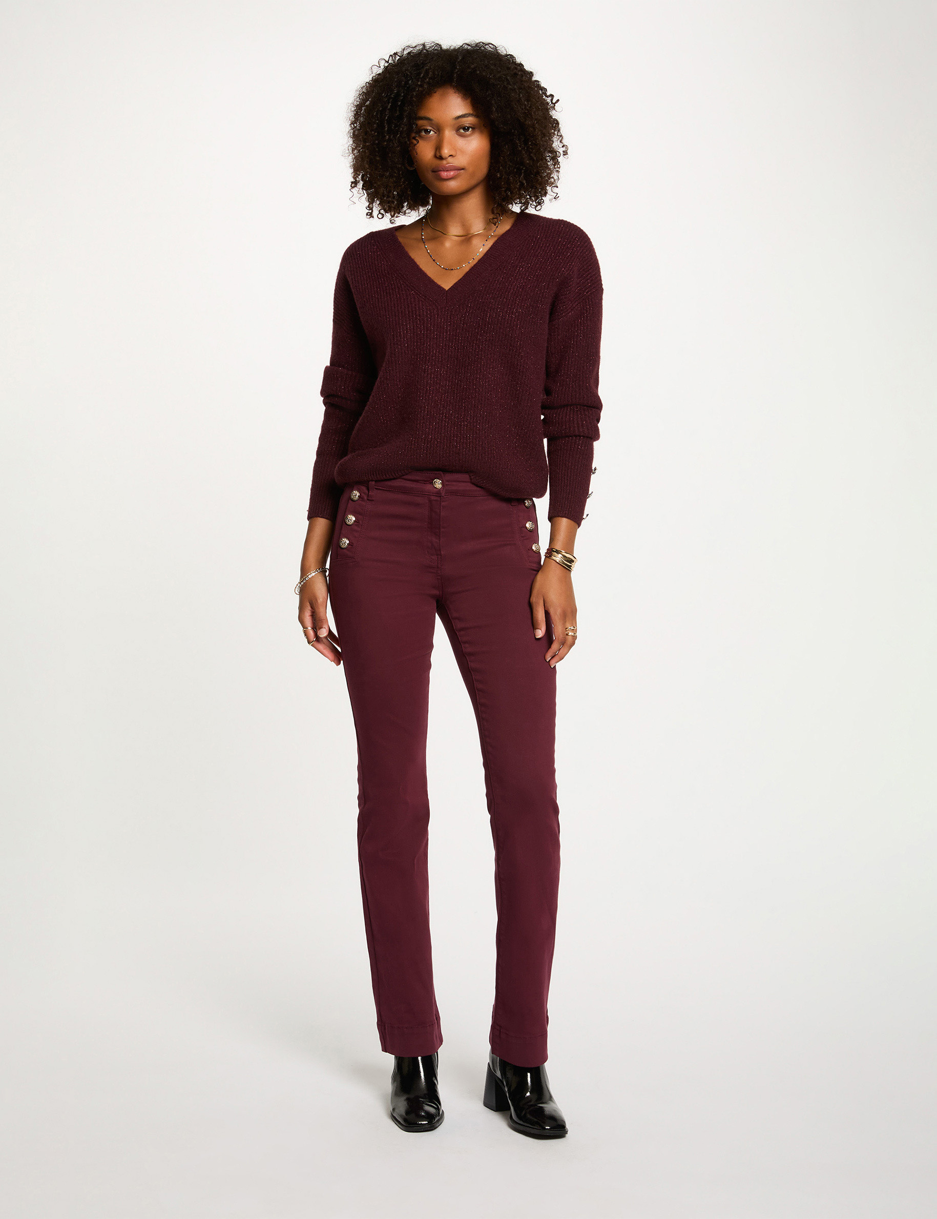 Pantalon bootcut prune femme