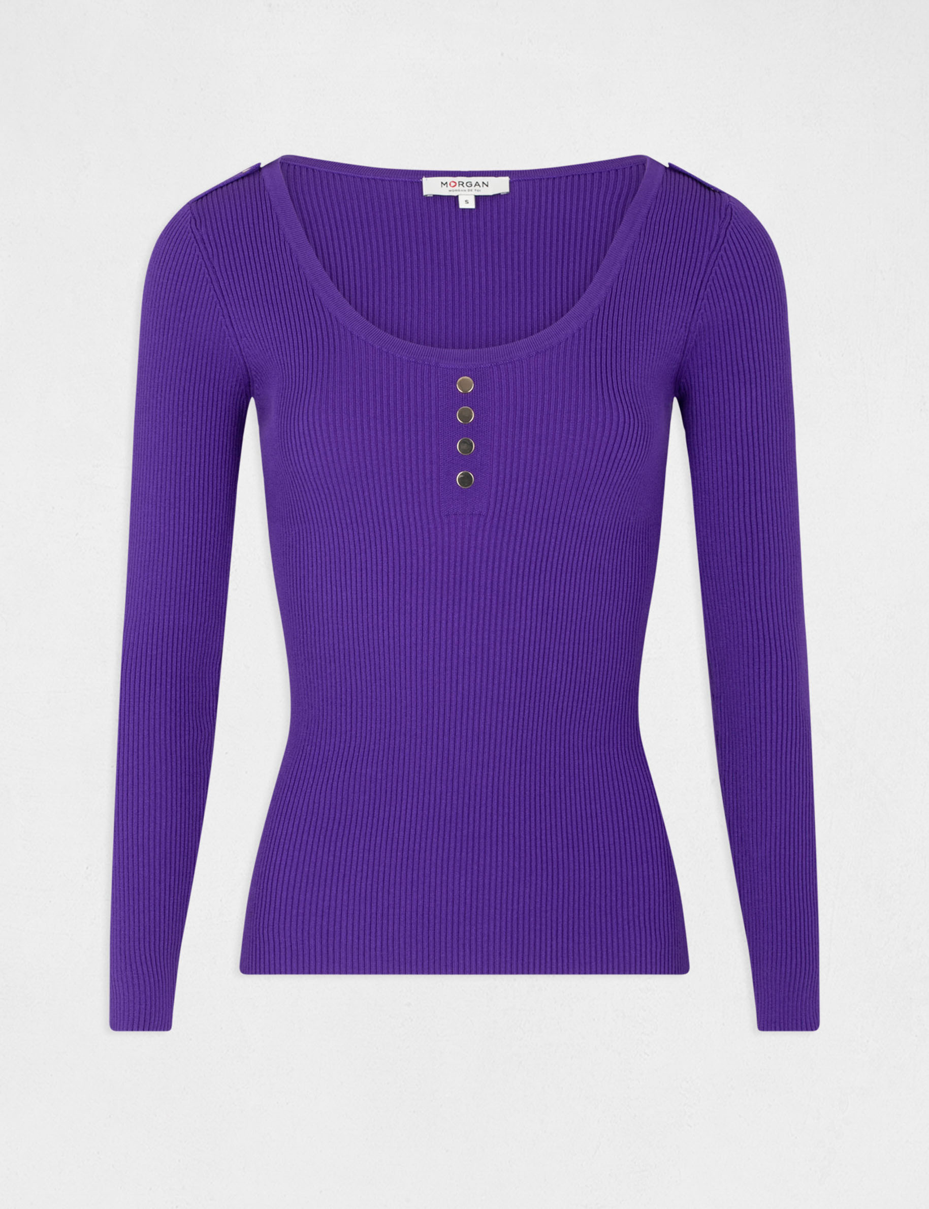 Long-sleeved jumper with U-neck purple ladies'