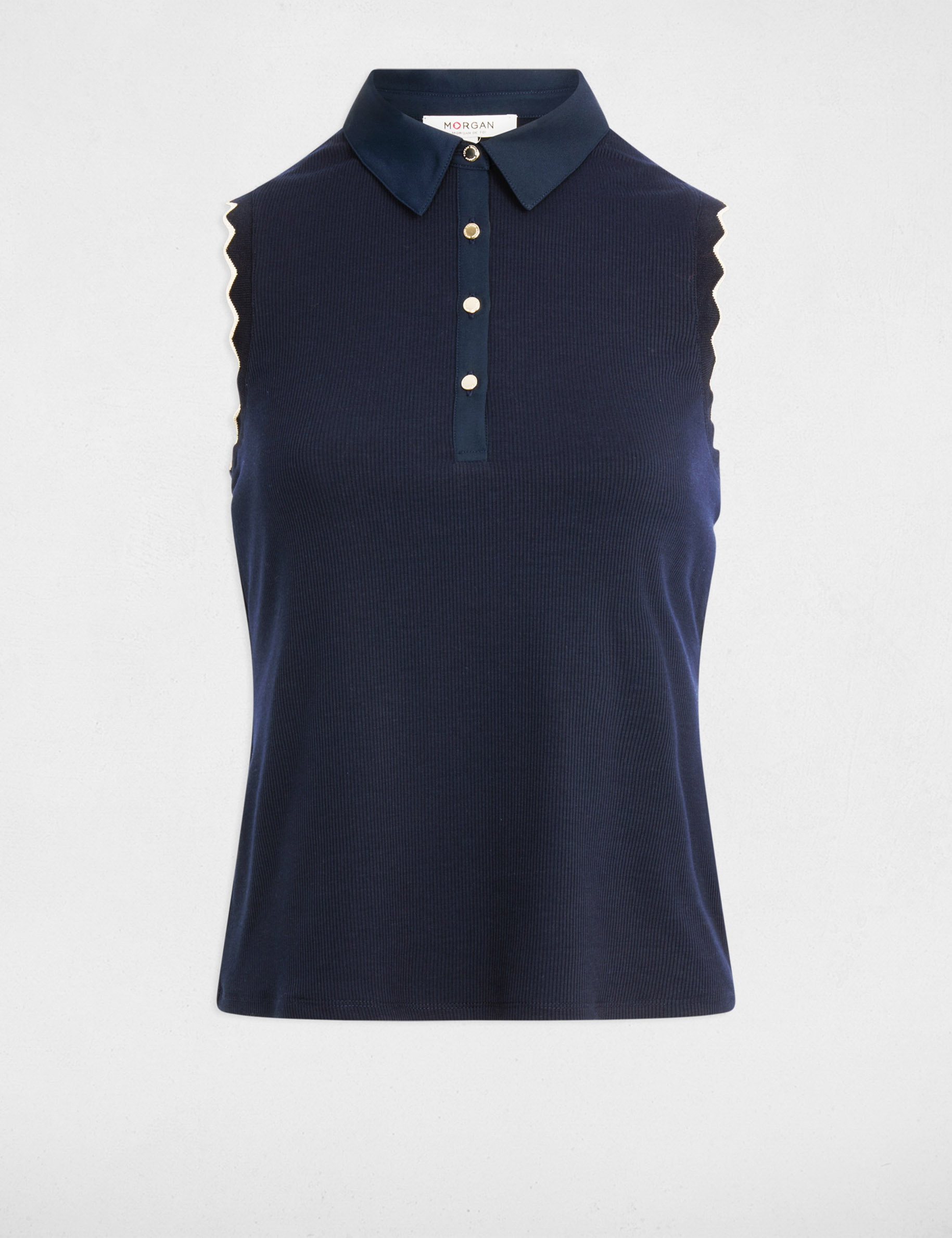 Sleeveless top with a lapel collar navy blue women