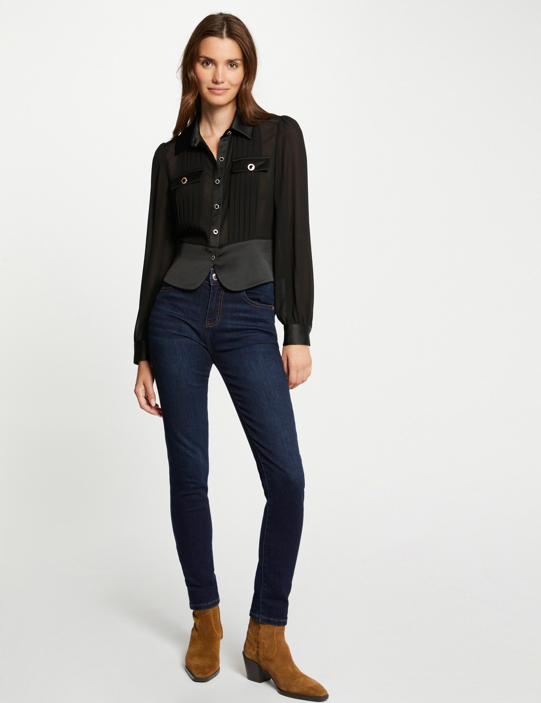 chemise manches longues avec plis noir femme Chemise manches longues avec plis noir femme
