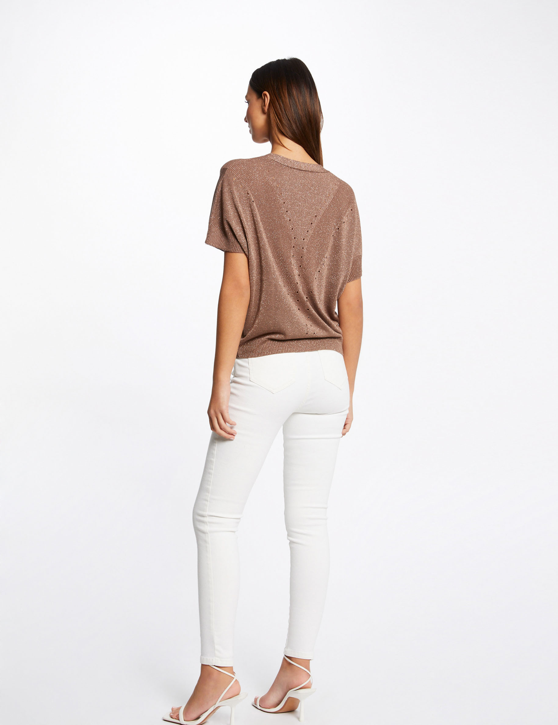Short-sleeved jumper with V-neck rust ladies' Short-sleeved jumper with V-neck rust ladies'