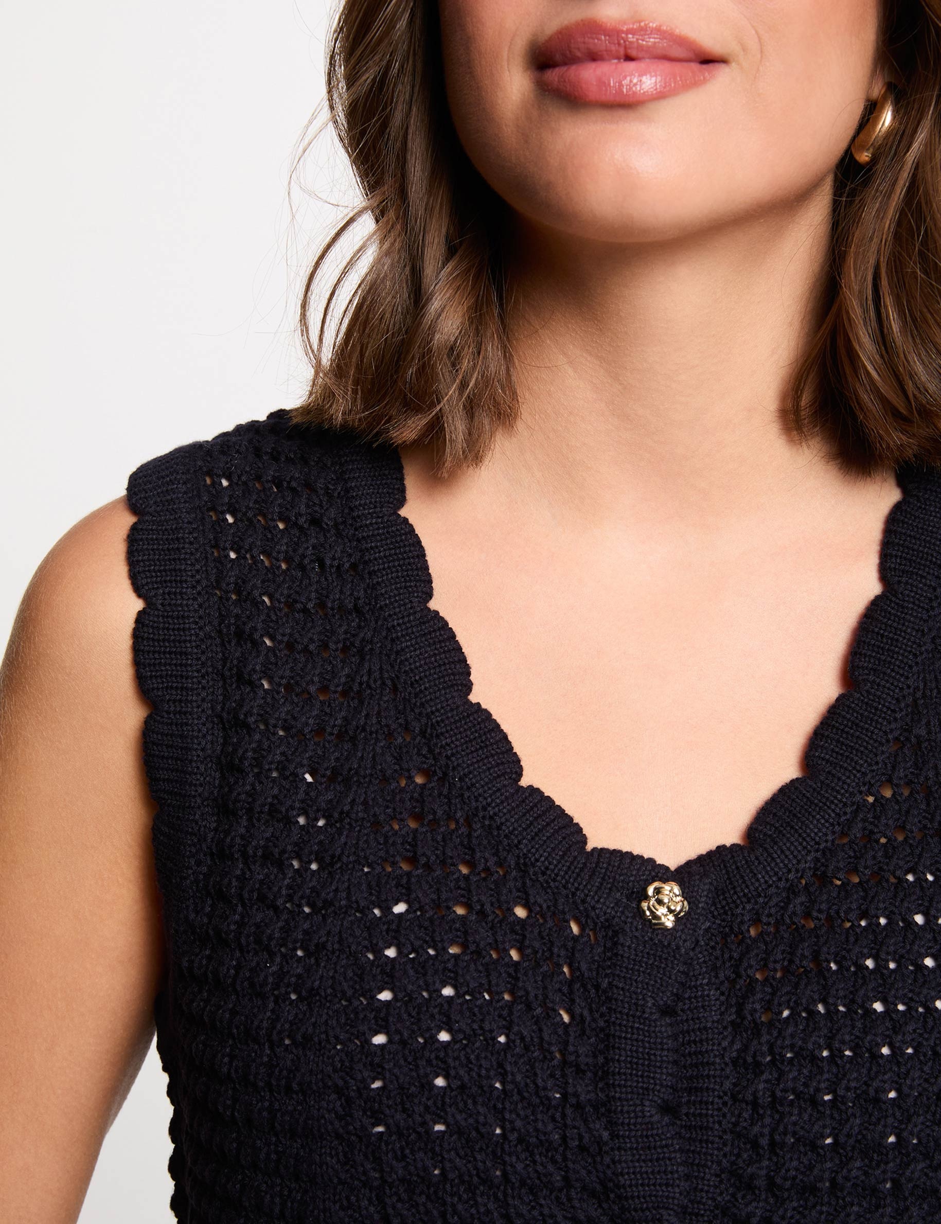 Sleeveless openwork cardigan navy blue women