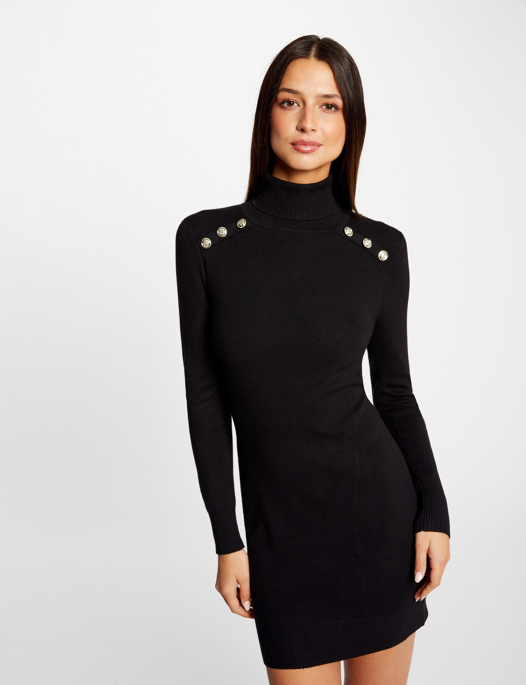 Fitted jumper dress with turtleneck black ladies