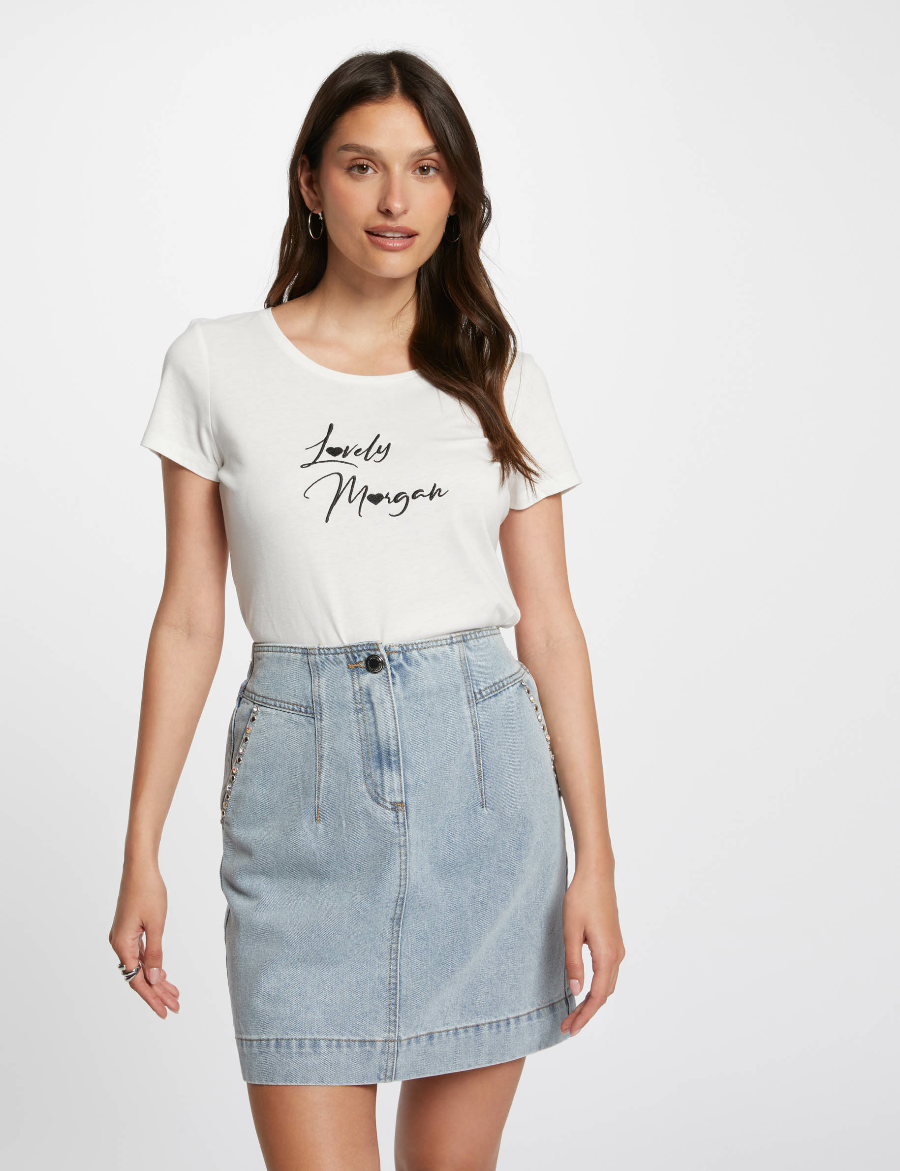 t shirt embroidered message ecru women T-shirt embroidered message ecru women