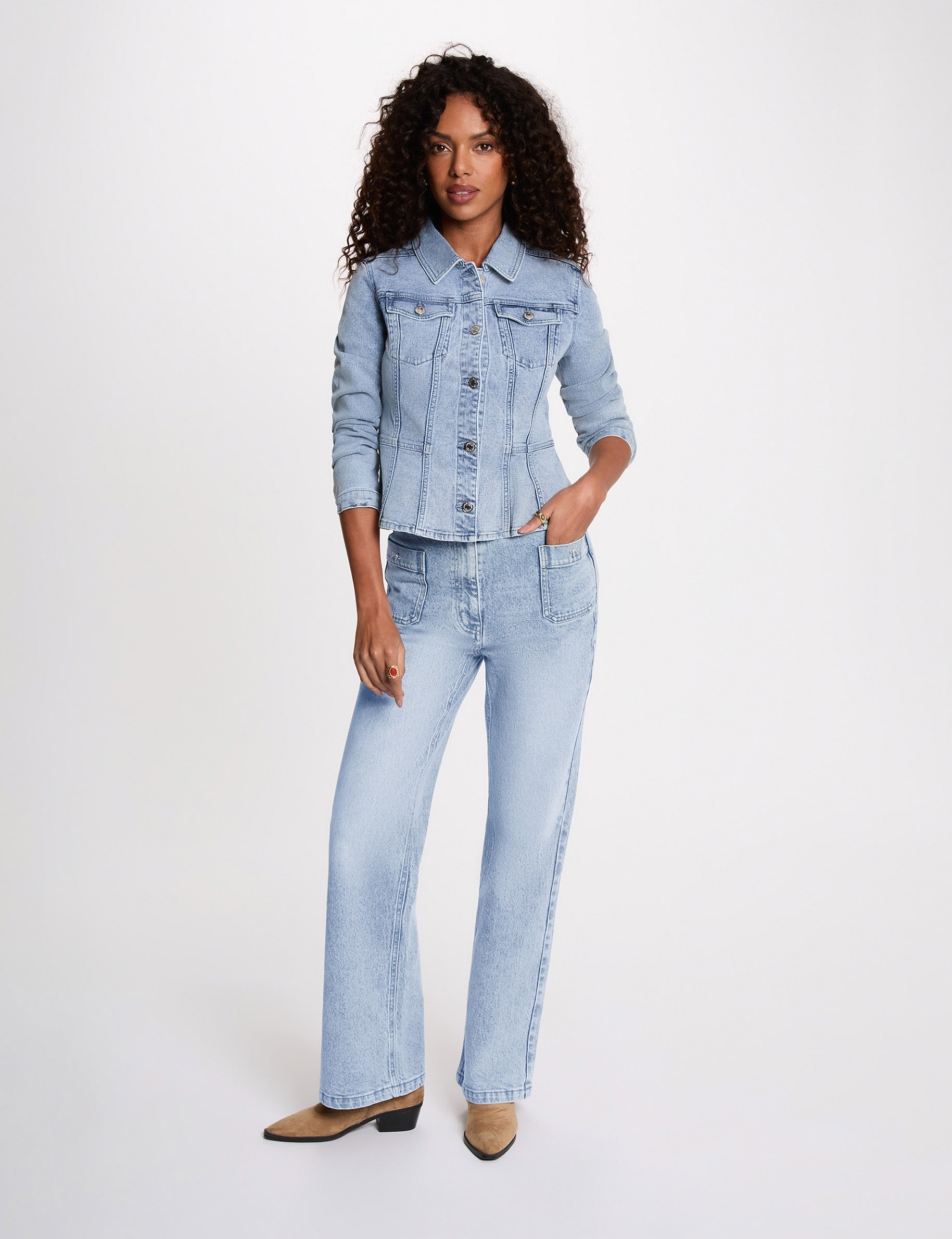 Fitted denim jacket heavy stone wash denim women