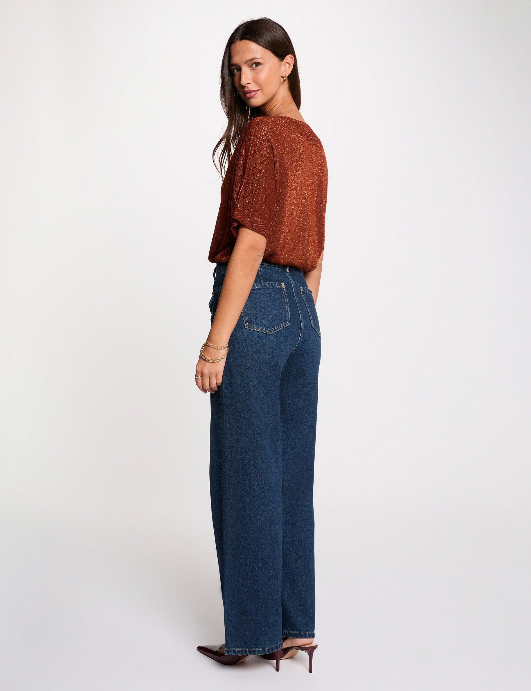 Oversized V-neck sweater cognac brown women