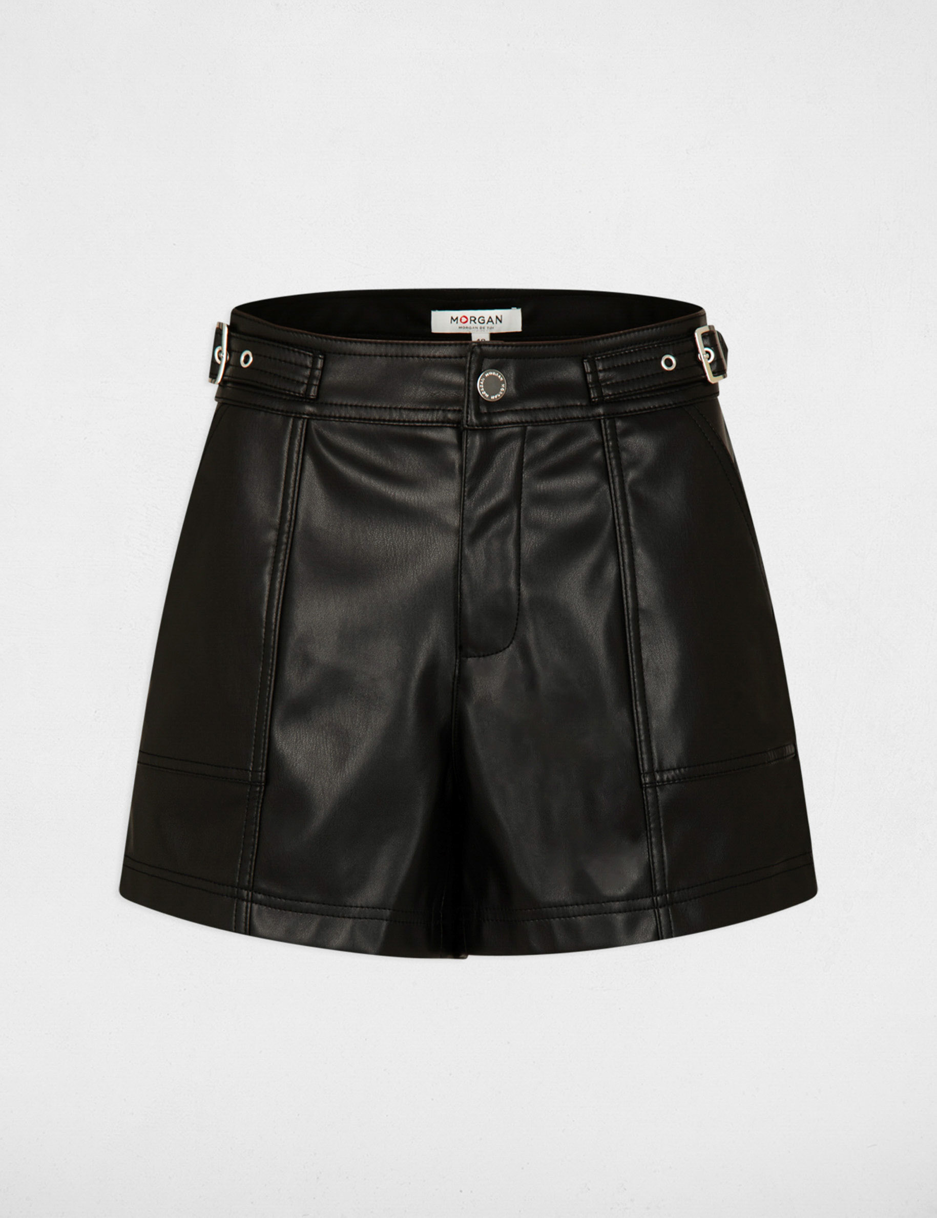 Faux leather straight short black ladies'