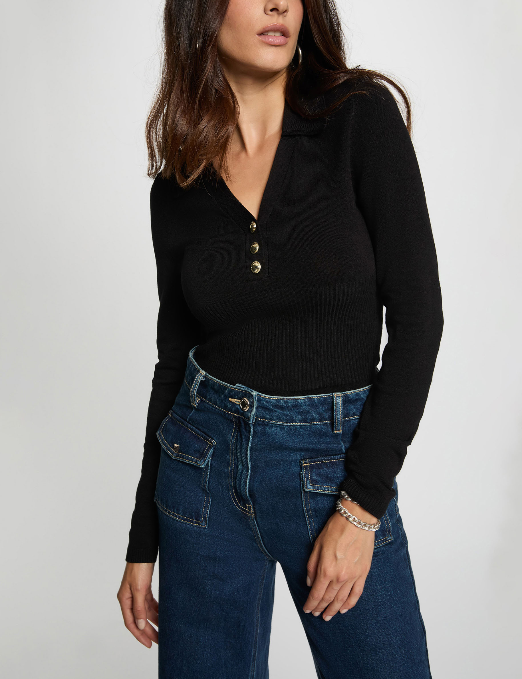 fitted polo neck sweater black women Fitted polo neck sweater black women