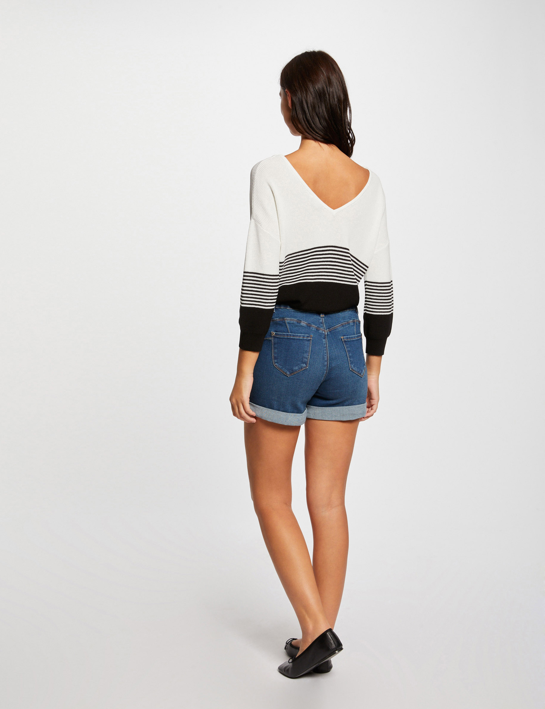 Straight denim shorts denim stone women