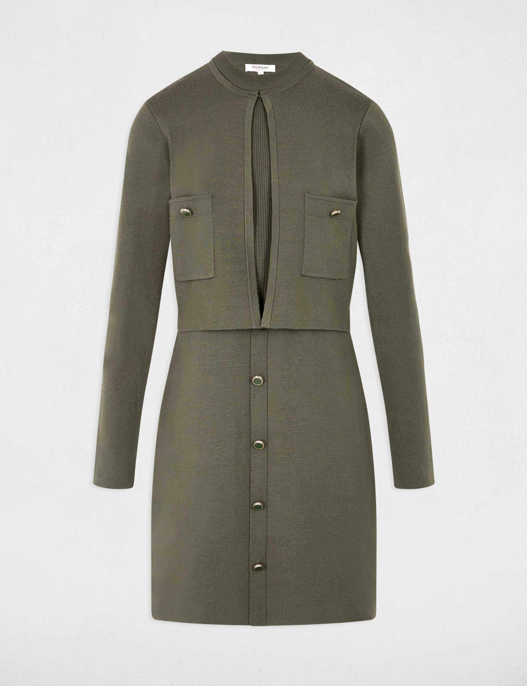 short 2 in 1 effect dress khaki green women Short 2-in-1 effect dress khaki green women