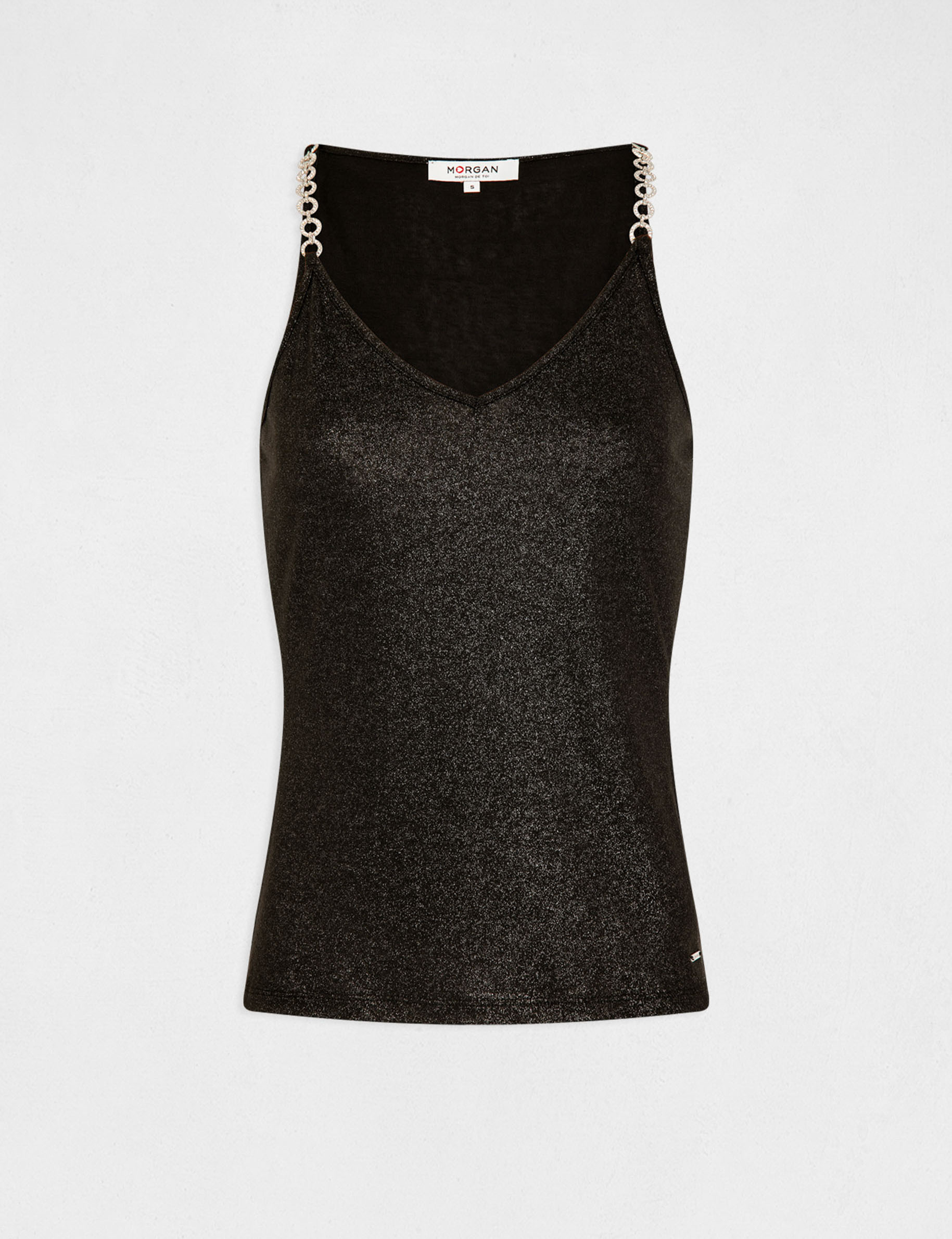 Vest top thin straps with chains black ladies'