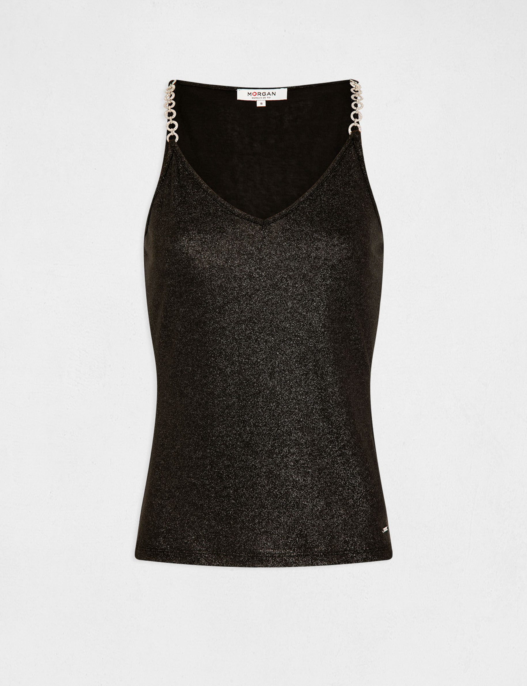 Vest top thin straps with chains black ladies' Vest top thin straps with chains black ladies'