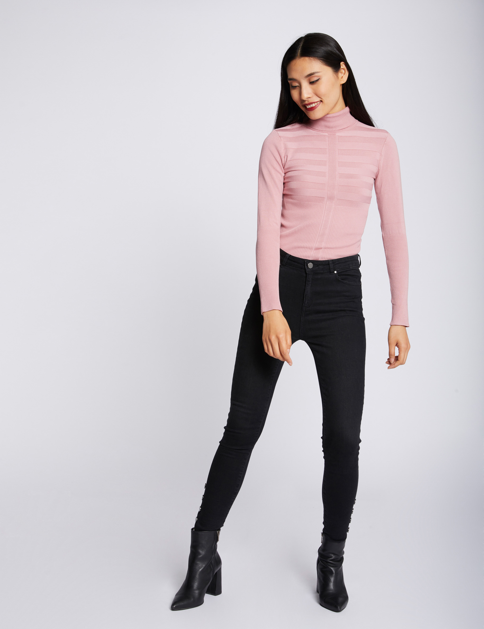 Fitted high neck sweater light pink women