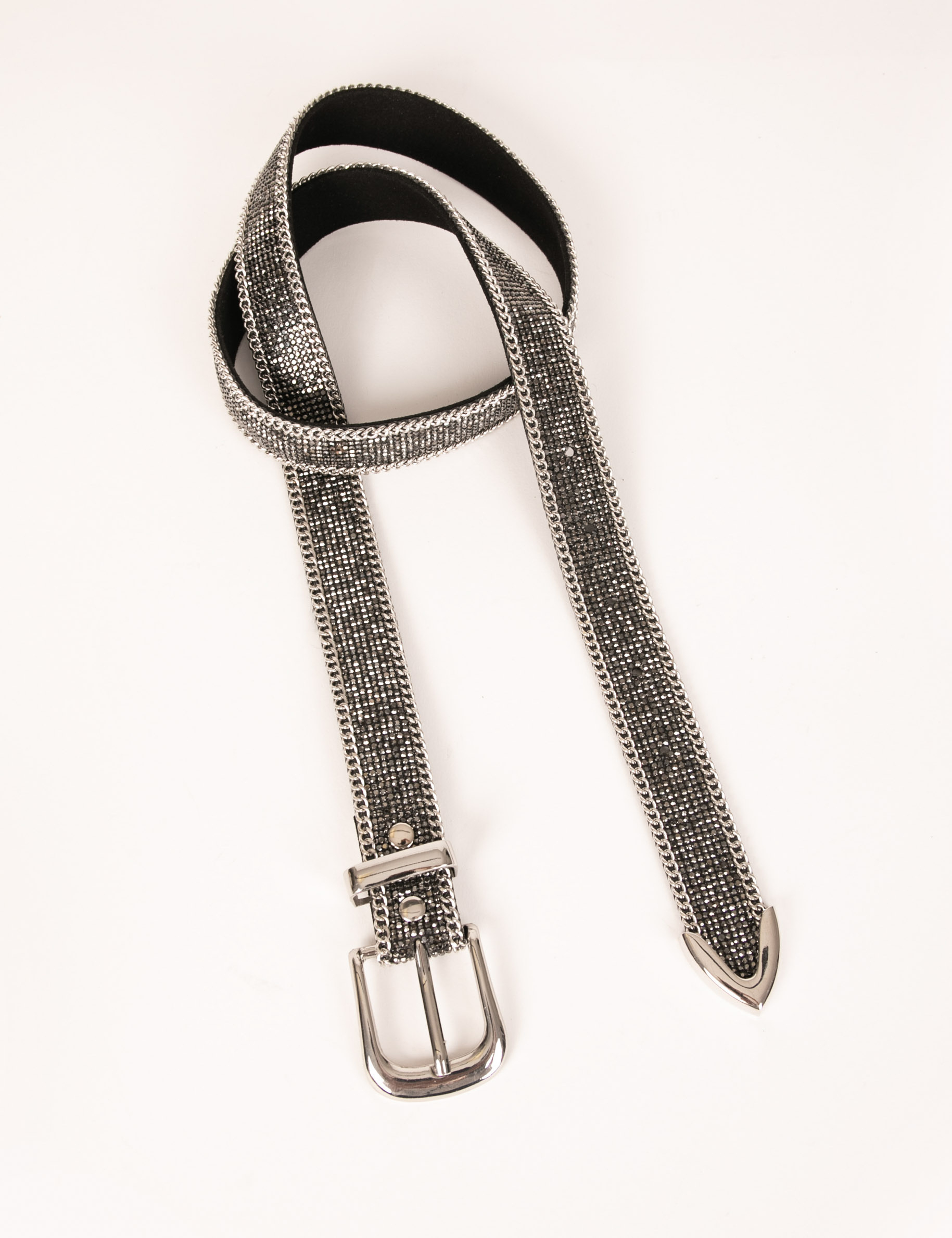 Belt with rhinestones and chains mid-grey ladies'