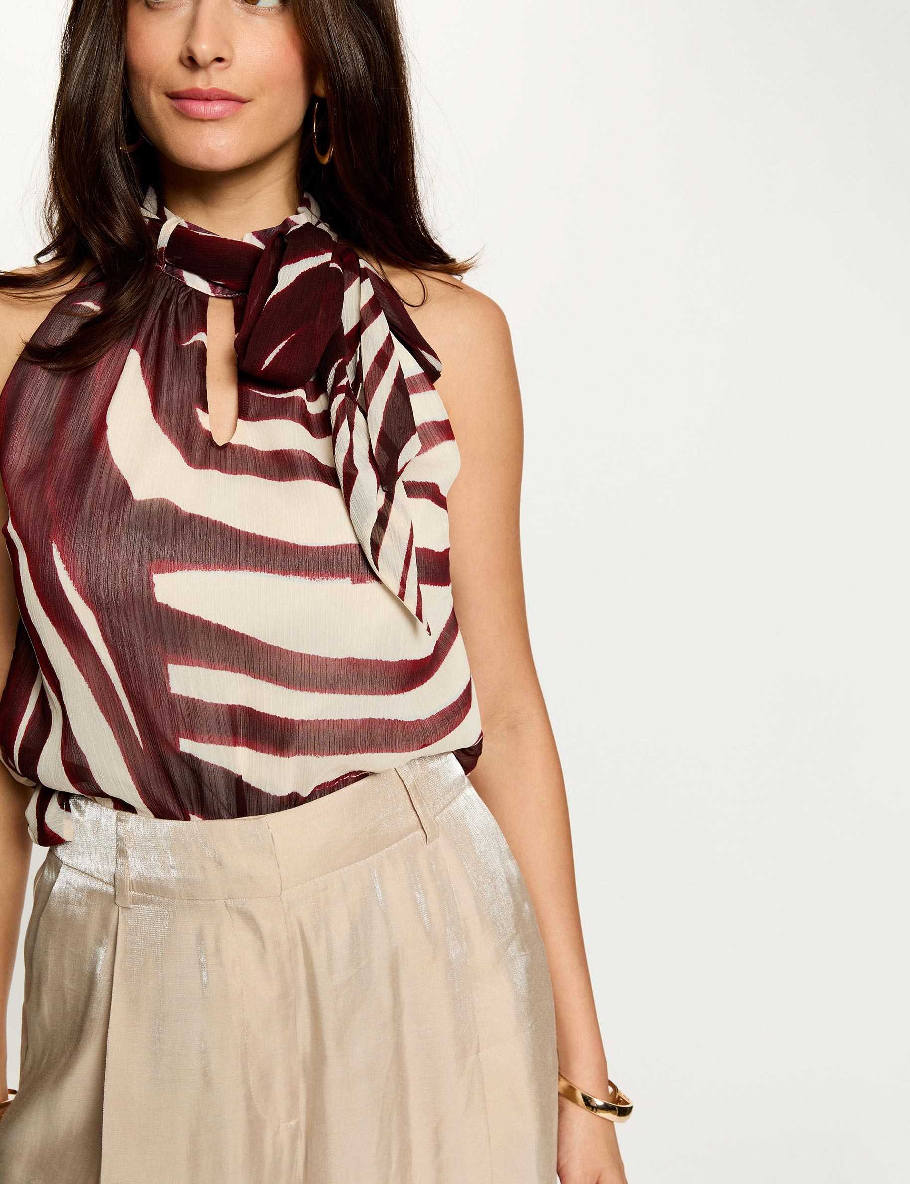 Pleated top with lavalli&egrave;re neck multicolor women