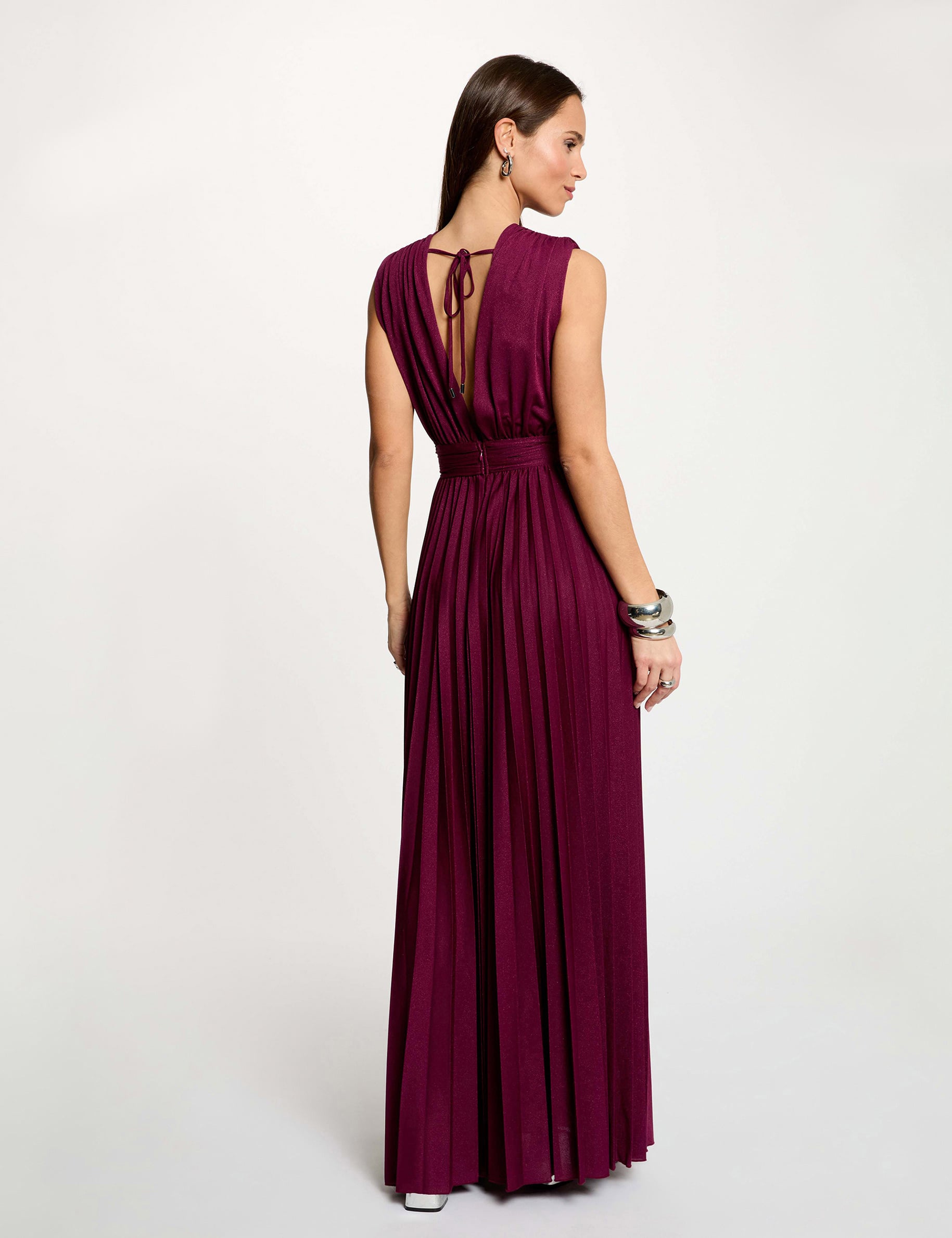 Pleated maxi straight dress plum women
