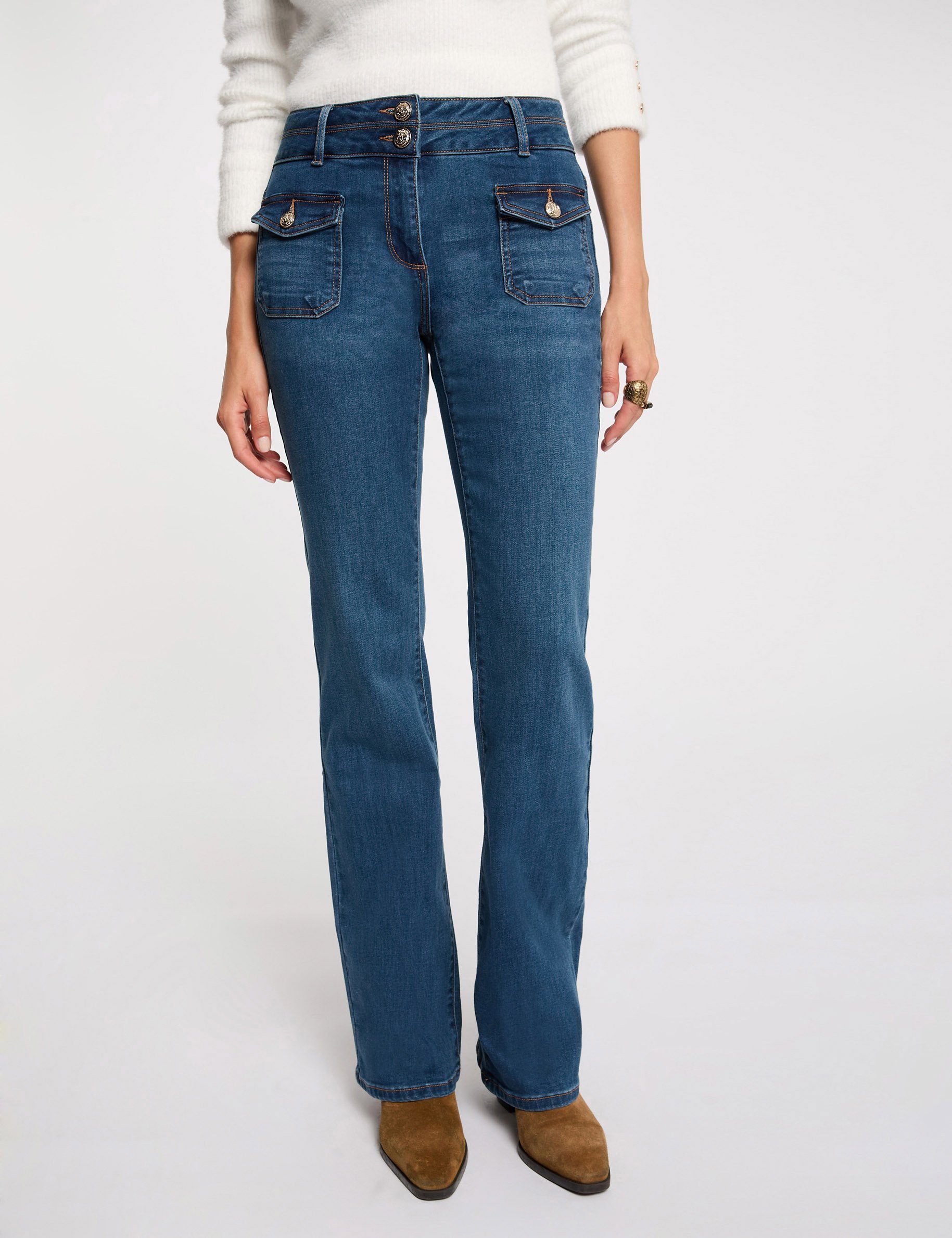 bootcut jeans pockets buttons stone wash denim women Bootcut jeans pockets buttons stone wash denim women