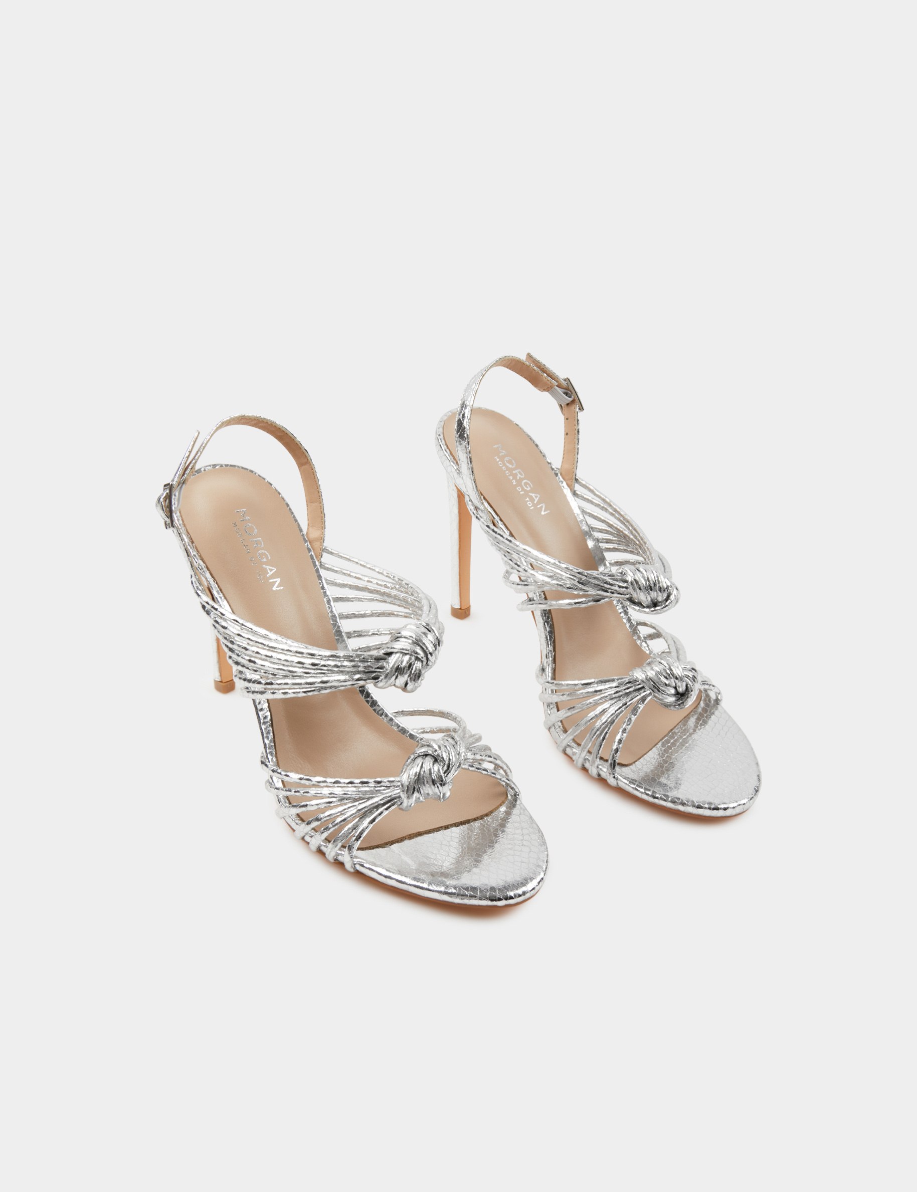 Sandals with heels and tied straps silver ladies'