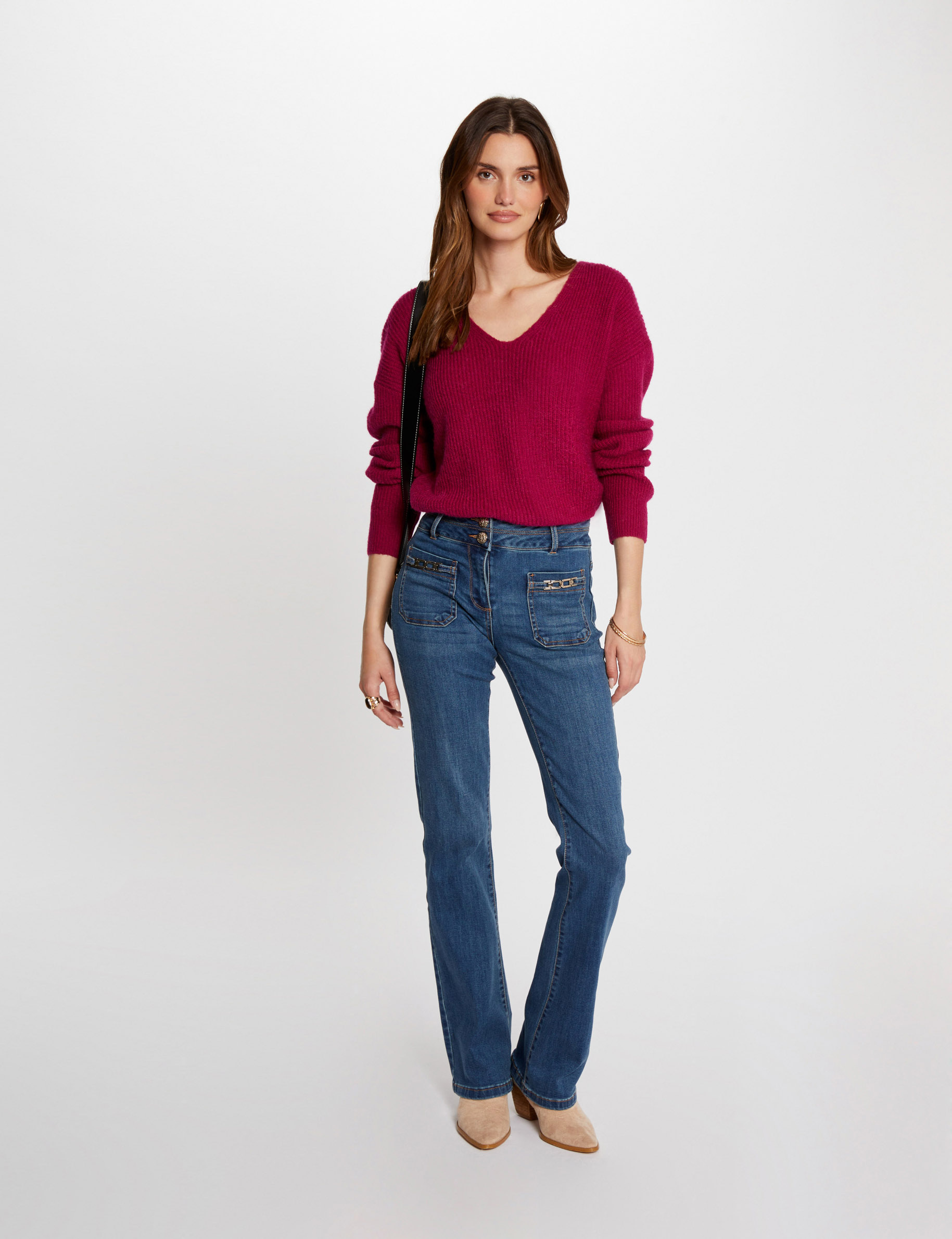 jumper v neck buttoned back dark pink women Jumper V-neck buttoned back dark pink women