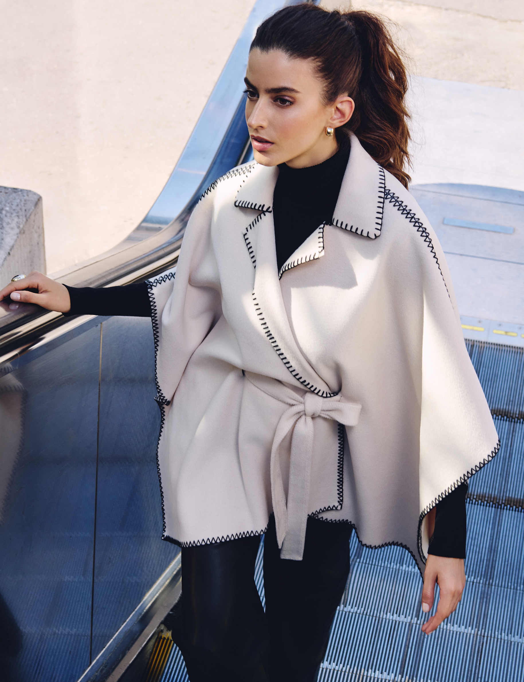 Belted cape ivory women