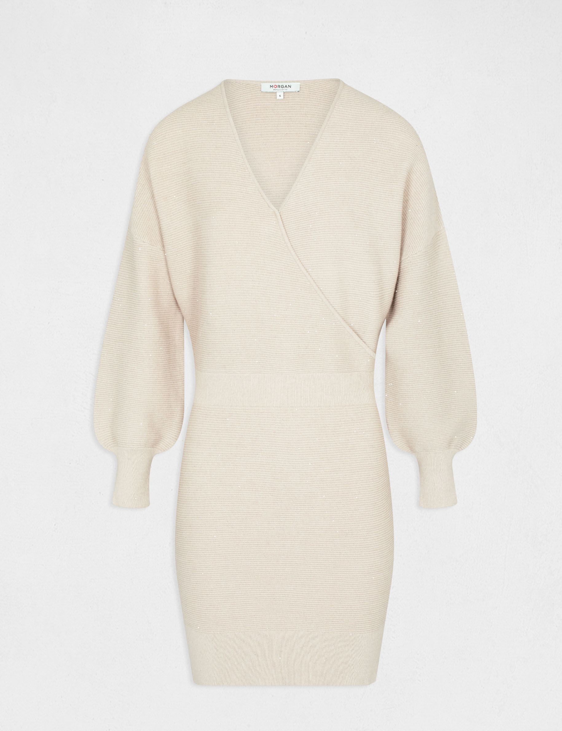 fitted jumper dress wrap over neckline beige ladies Fitted jumper dress wrap-over neckline beige ladies'
