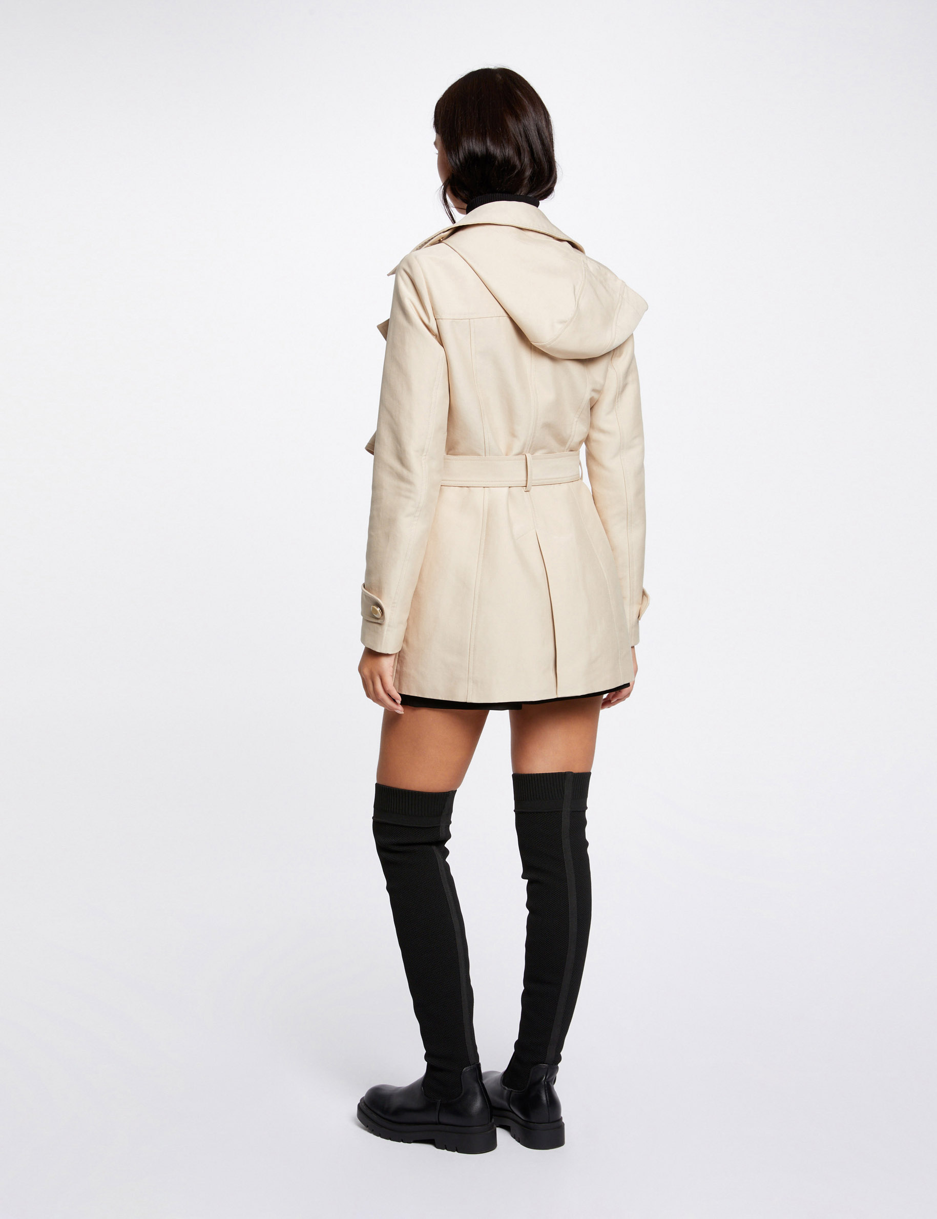 Waisted belted trenchcoat with hood beige ladies'