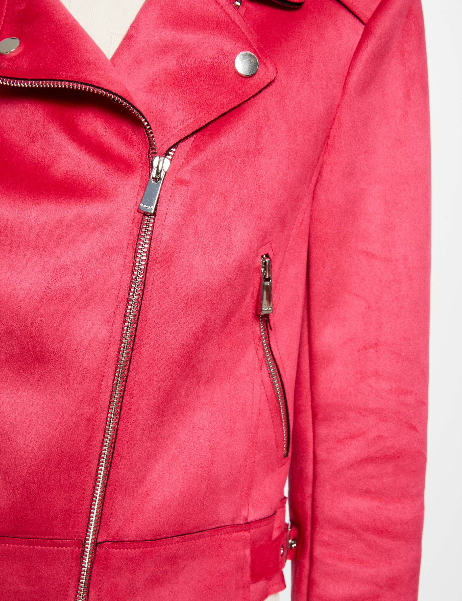 Straight zipped jacket suede effect fuchsia ladies'