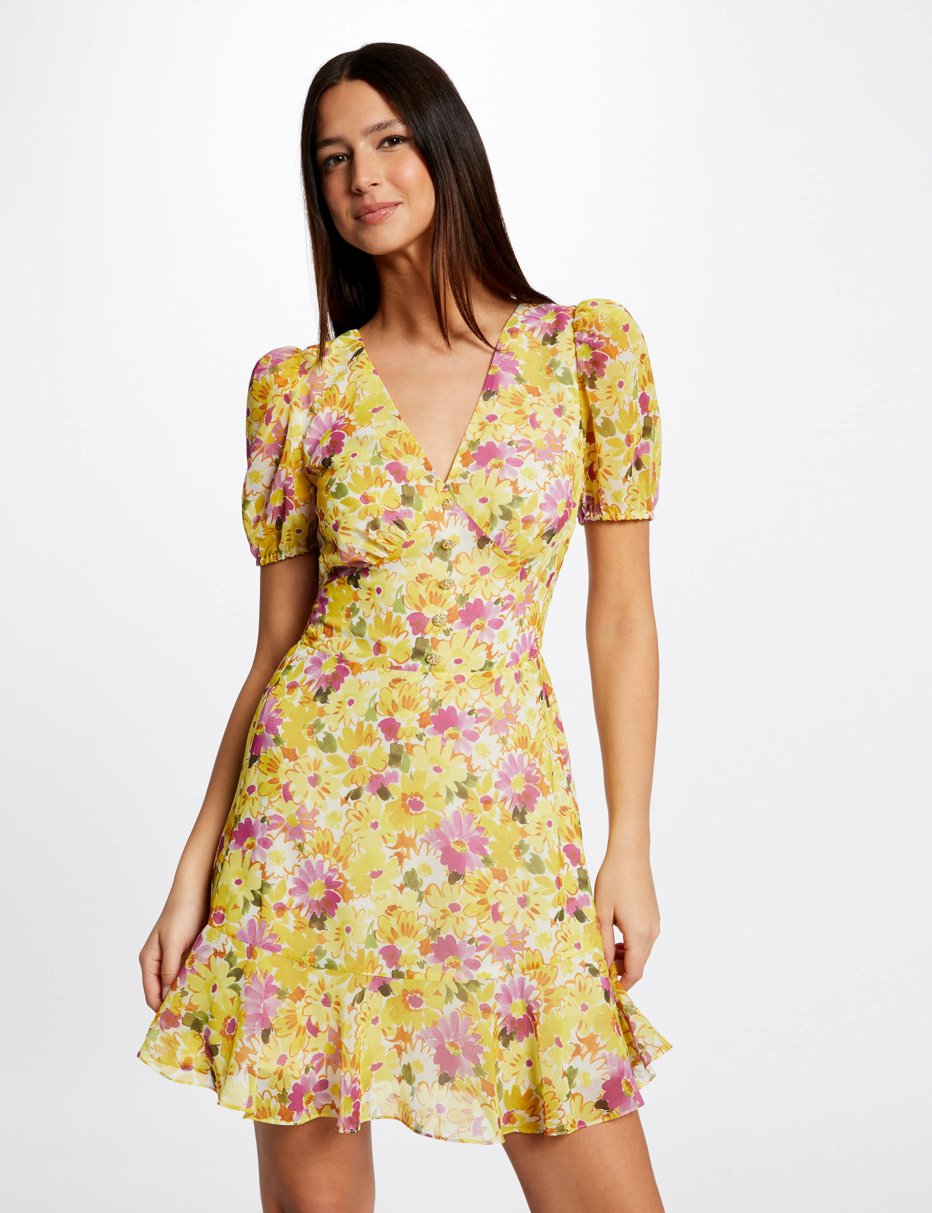 A-line dress ruffles and floral print multico ladies' A-line dress ruffles and floral print multico ladies'