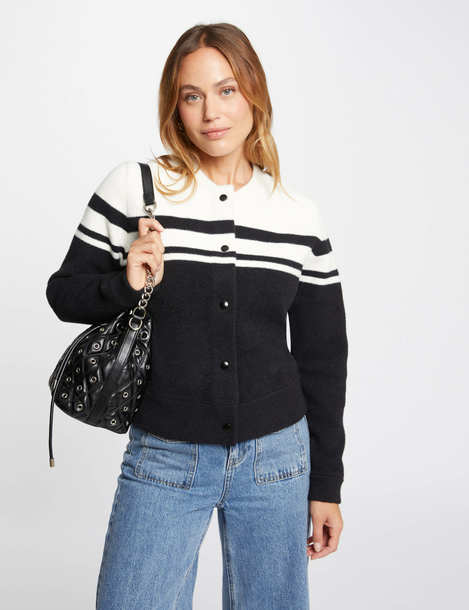 cardigan with baseball collar black women Cardigan with baseball collar black women