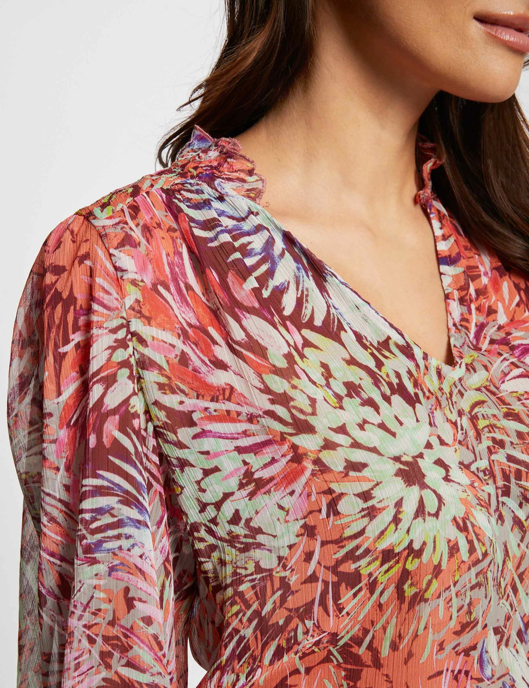 Printed blouse with V-neck multico ladies'