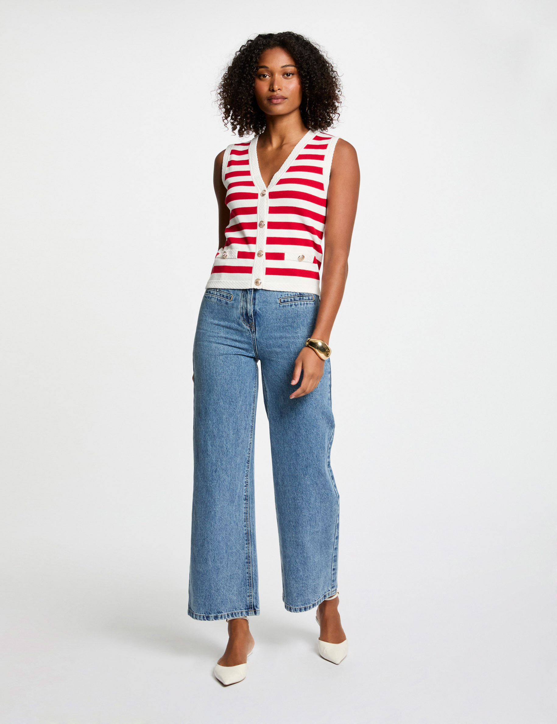 Striped sleeveless cardigan white women