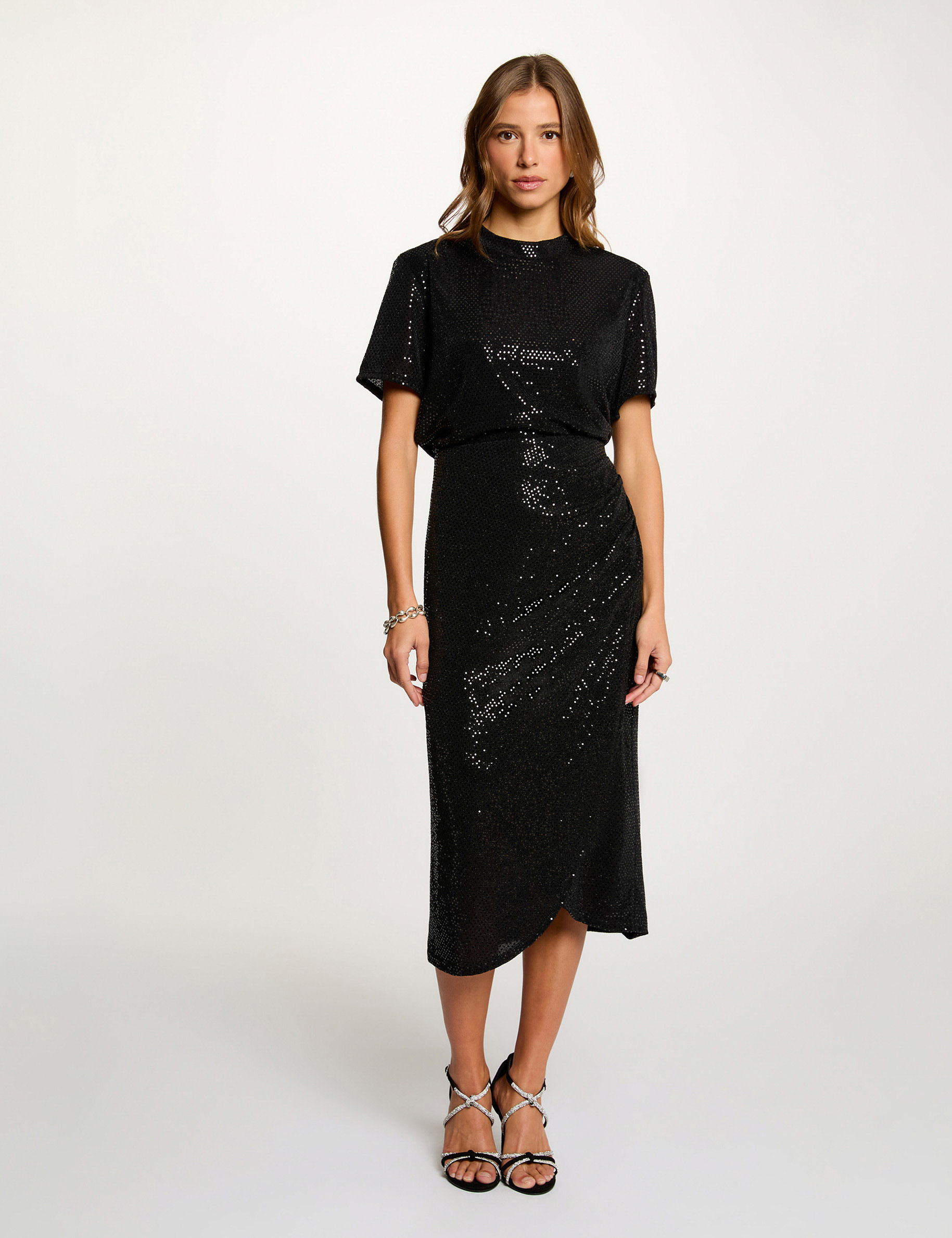 High neck sequin t-shirt black women