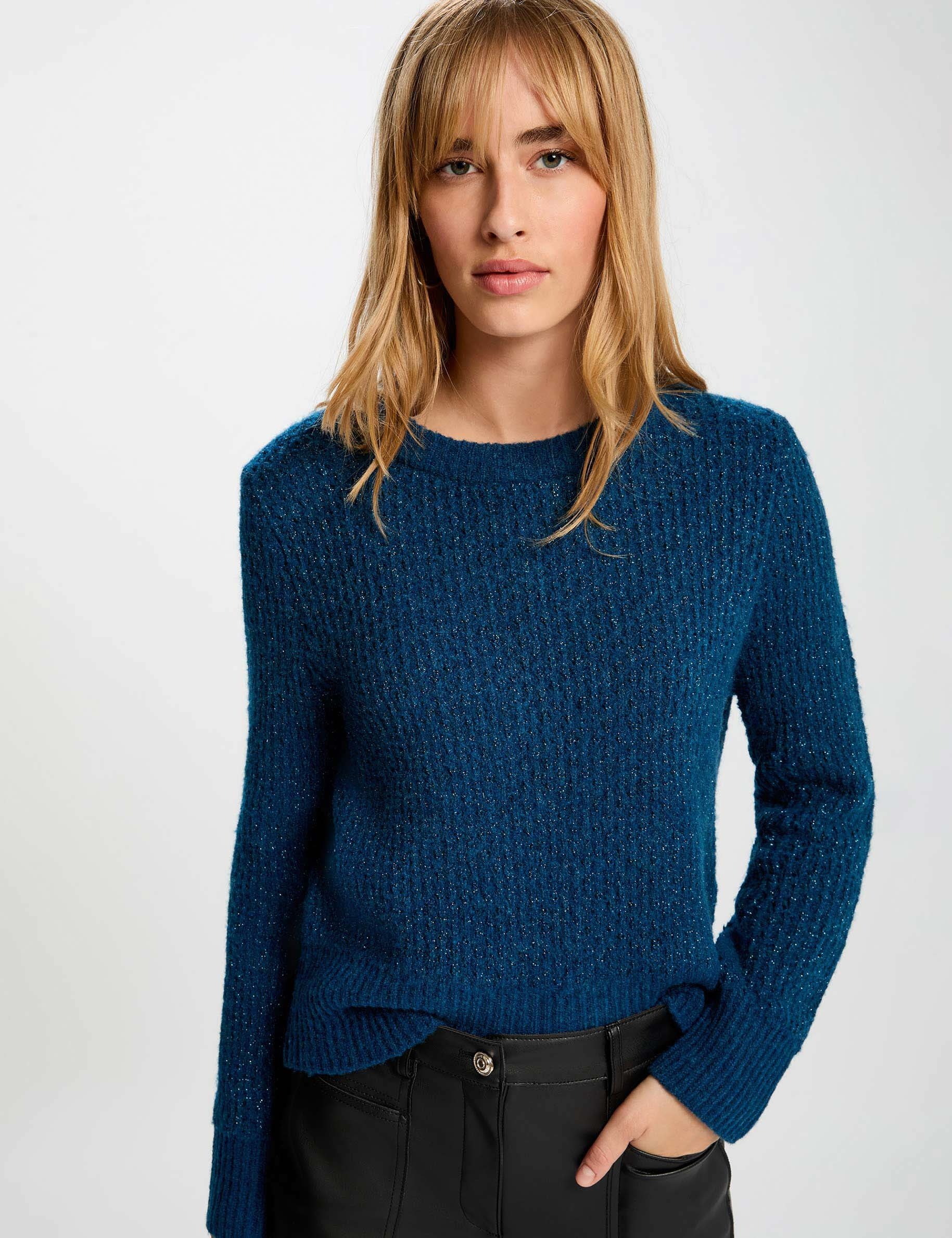 Jumper round neck long sleeves petroleum blue women