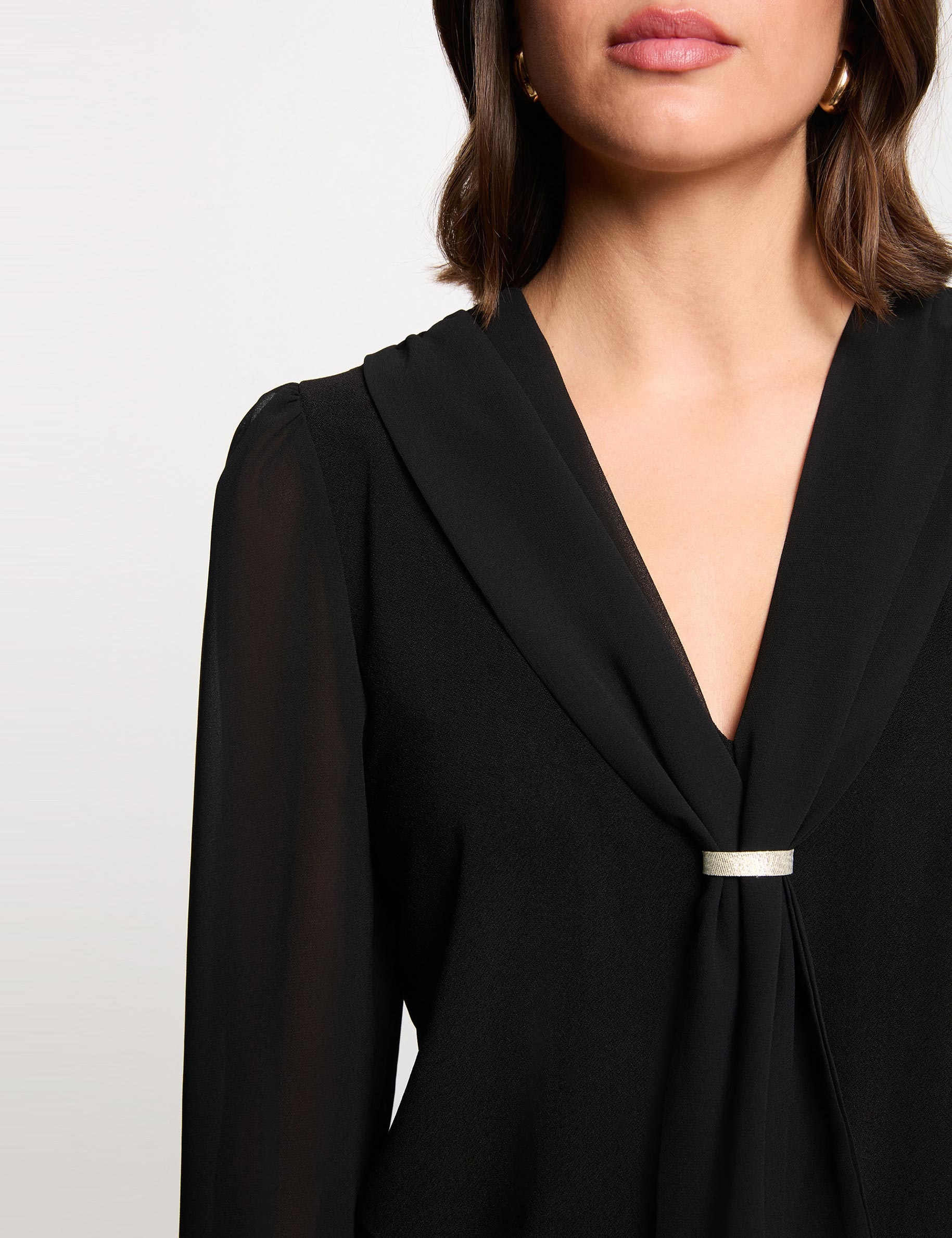 T-shirt voile col lavallière noir femme