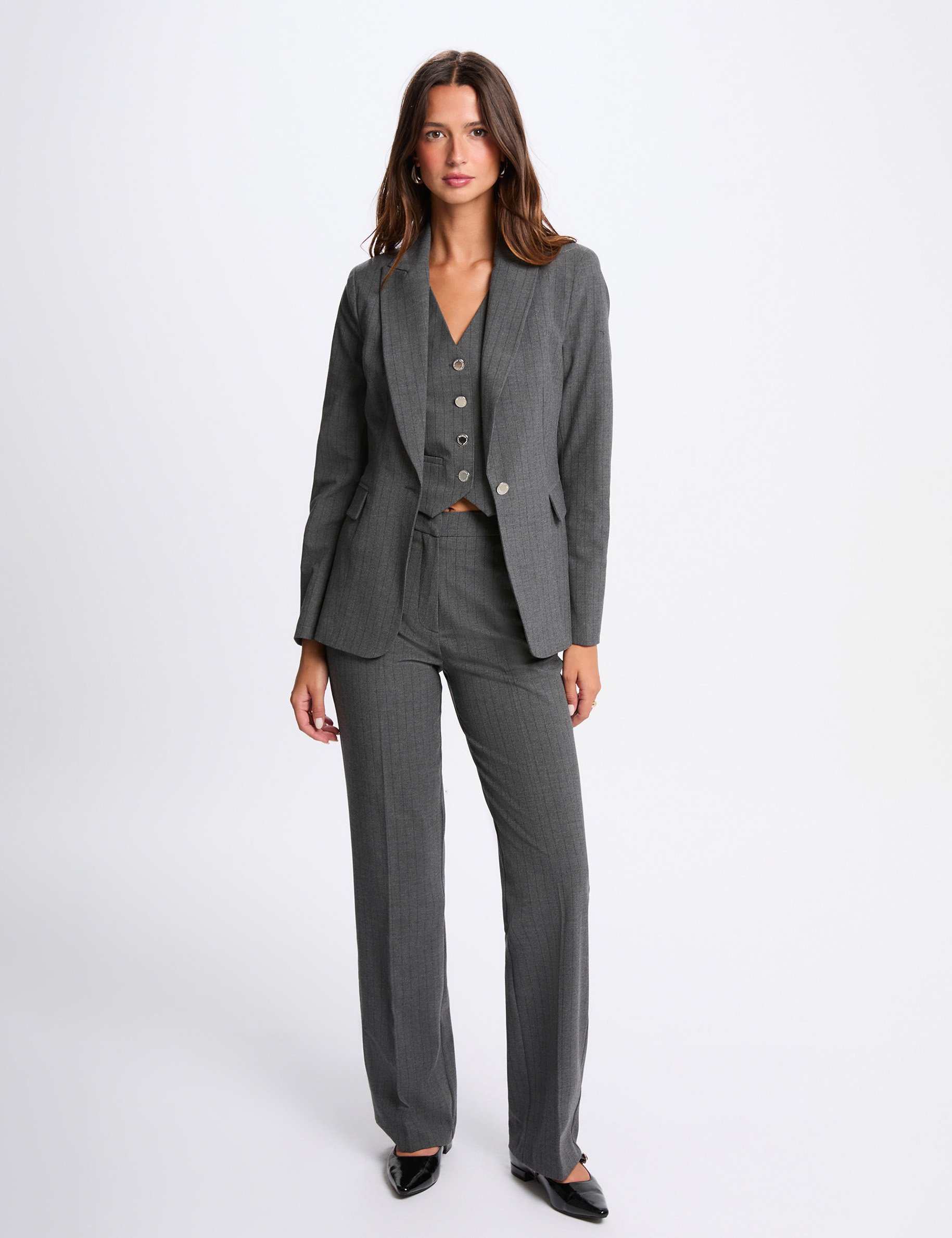 fitted striped blazer mid grey women Fitted striped blazer mid-grey women