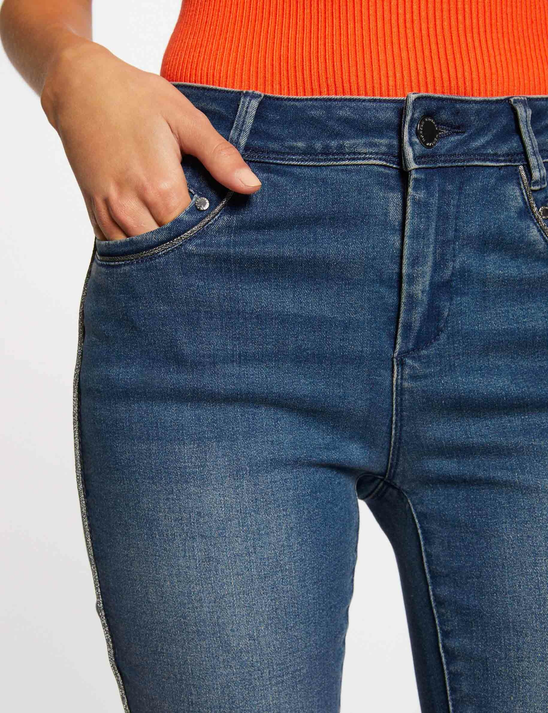 Slim cropped jeans with strips stone denim ladies' Slim cropped jeans with strips stone denim ladies'