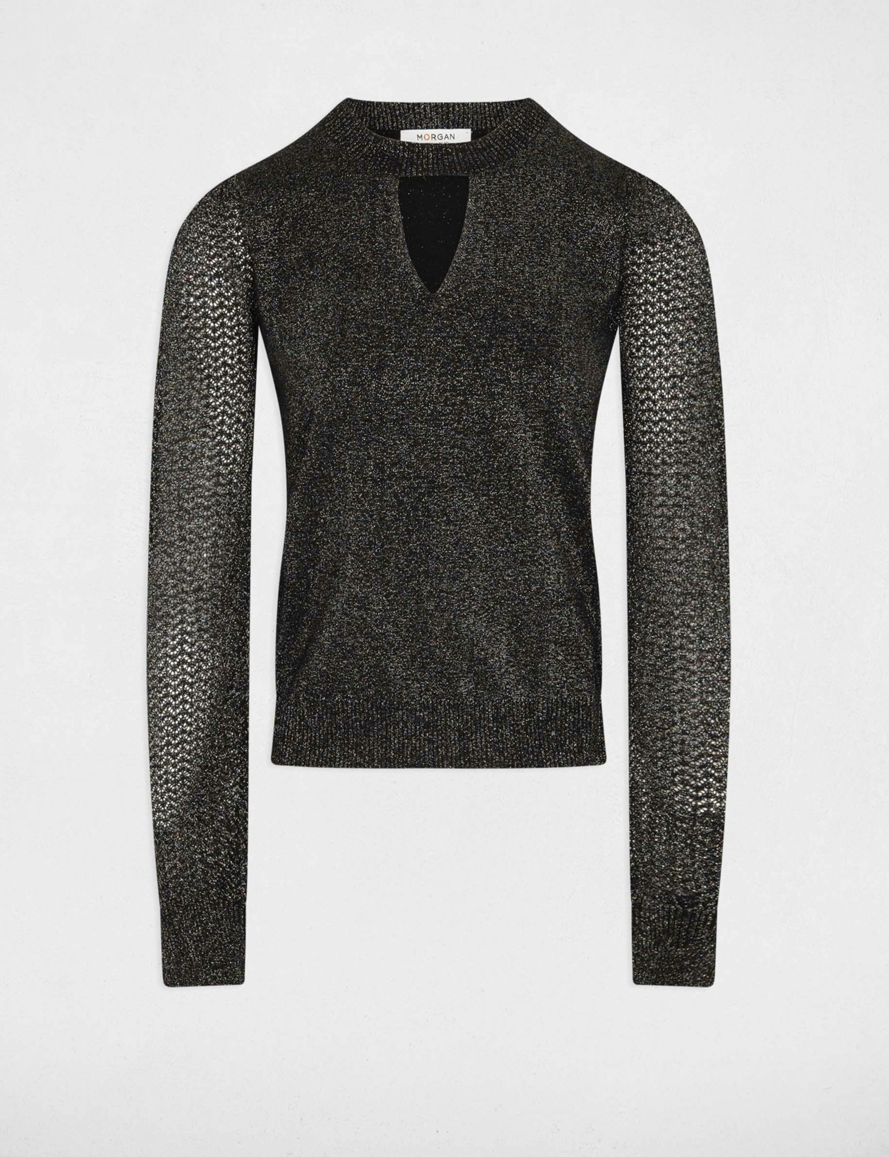 Jumper round neck and opening black women Morgan