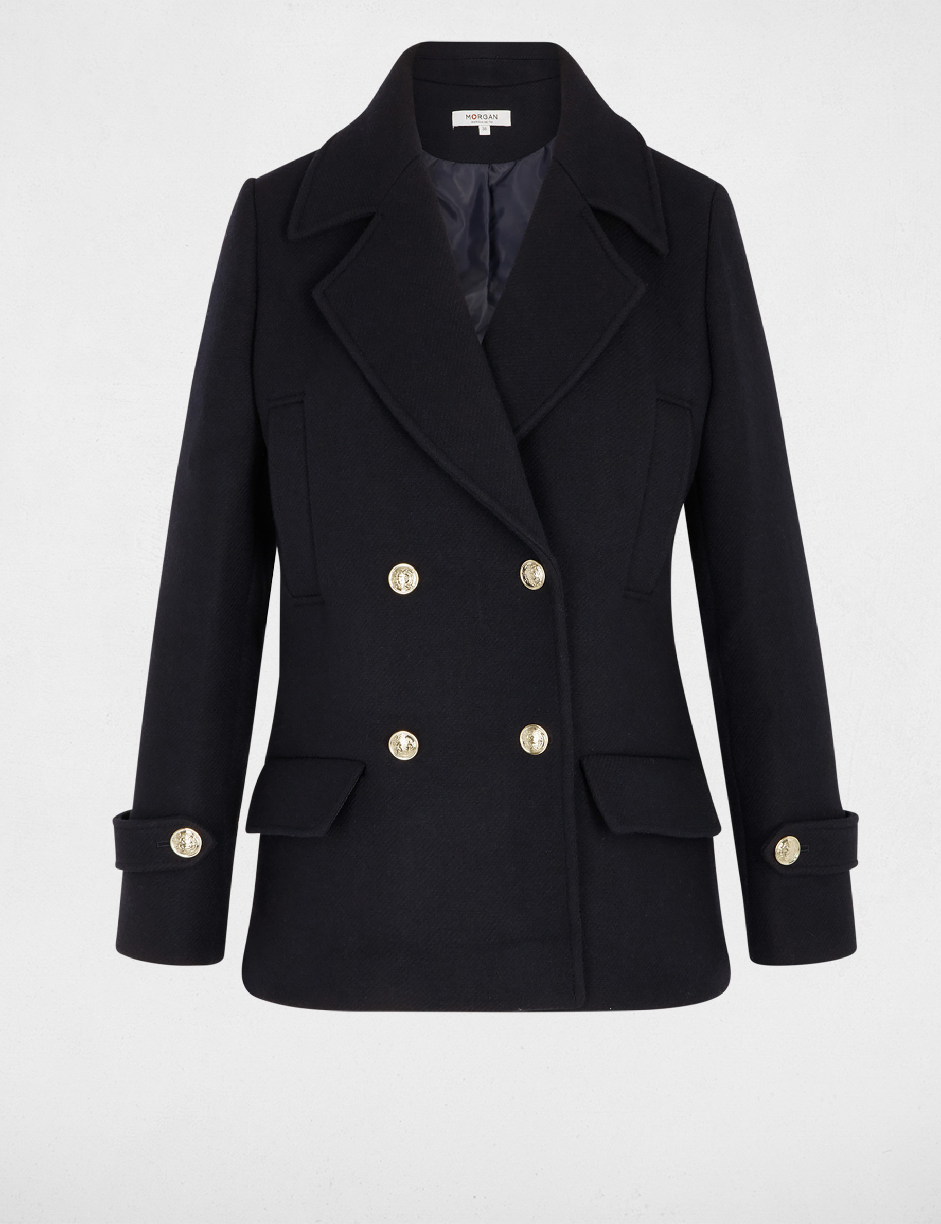 Straight coat with tailored collar navy blue women