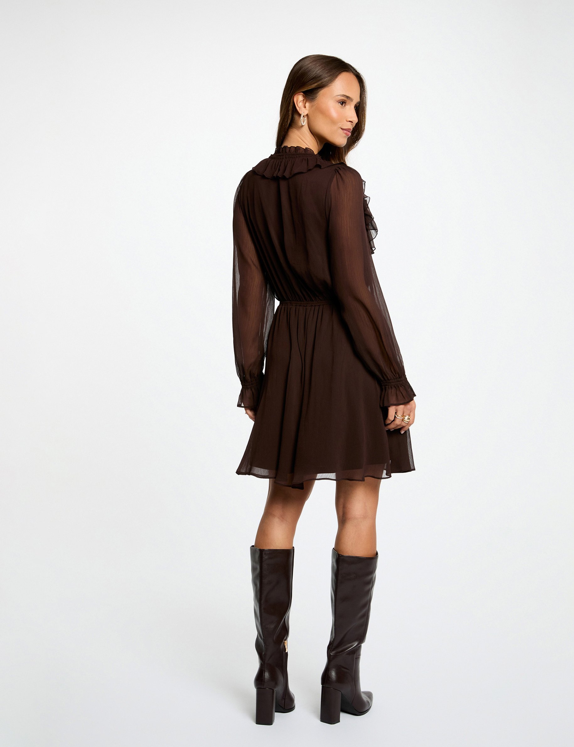 Robe courte ajustée marron foncé femme
