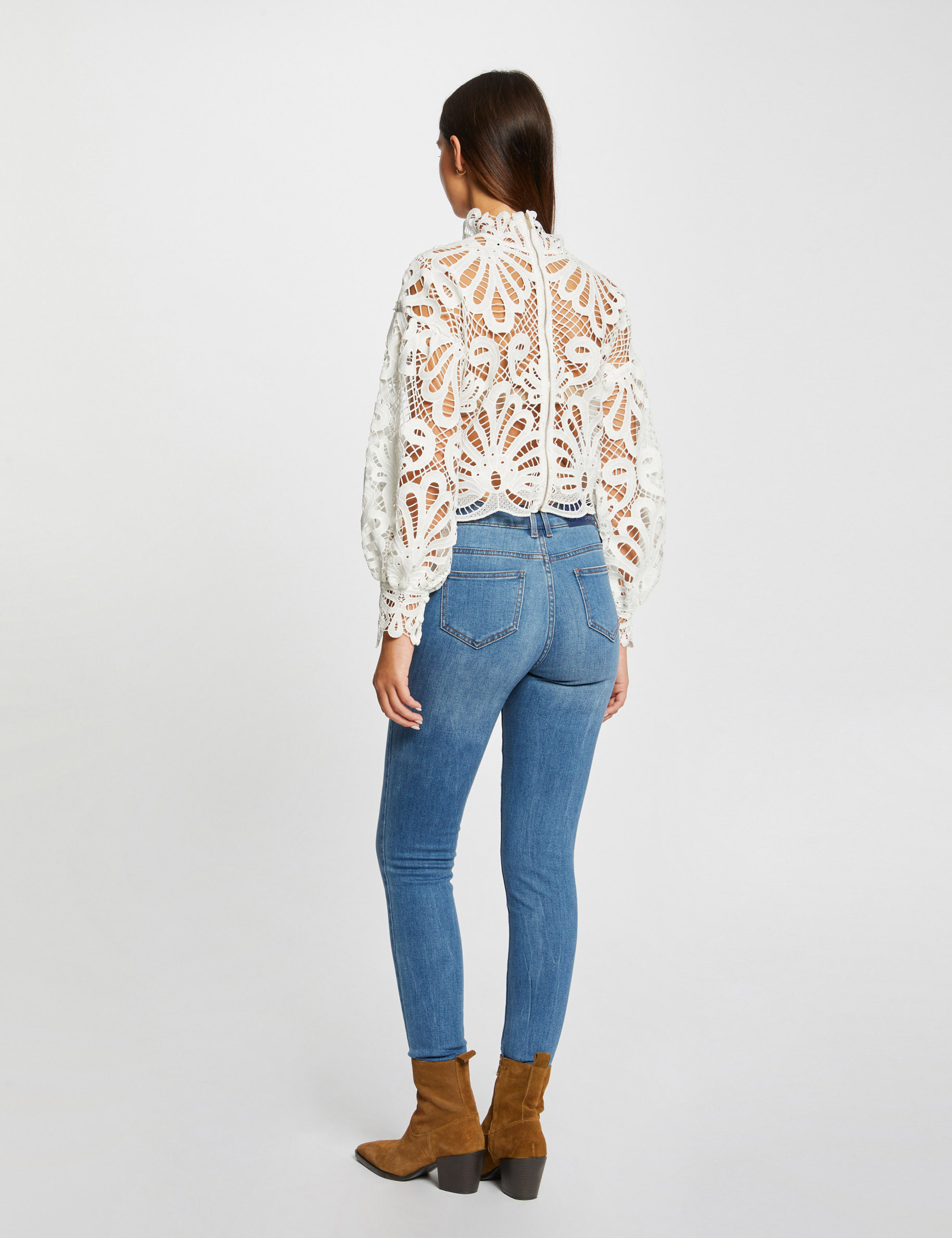 Long-sleeved blouse with lace ecru ladies' | Morgan