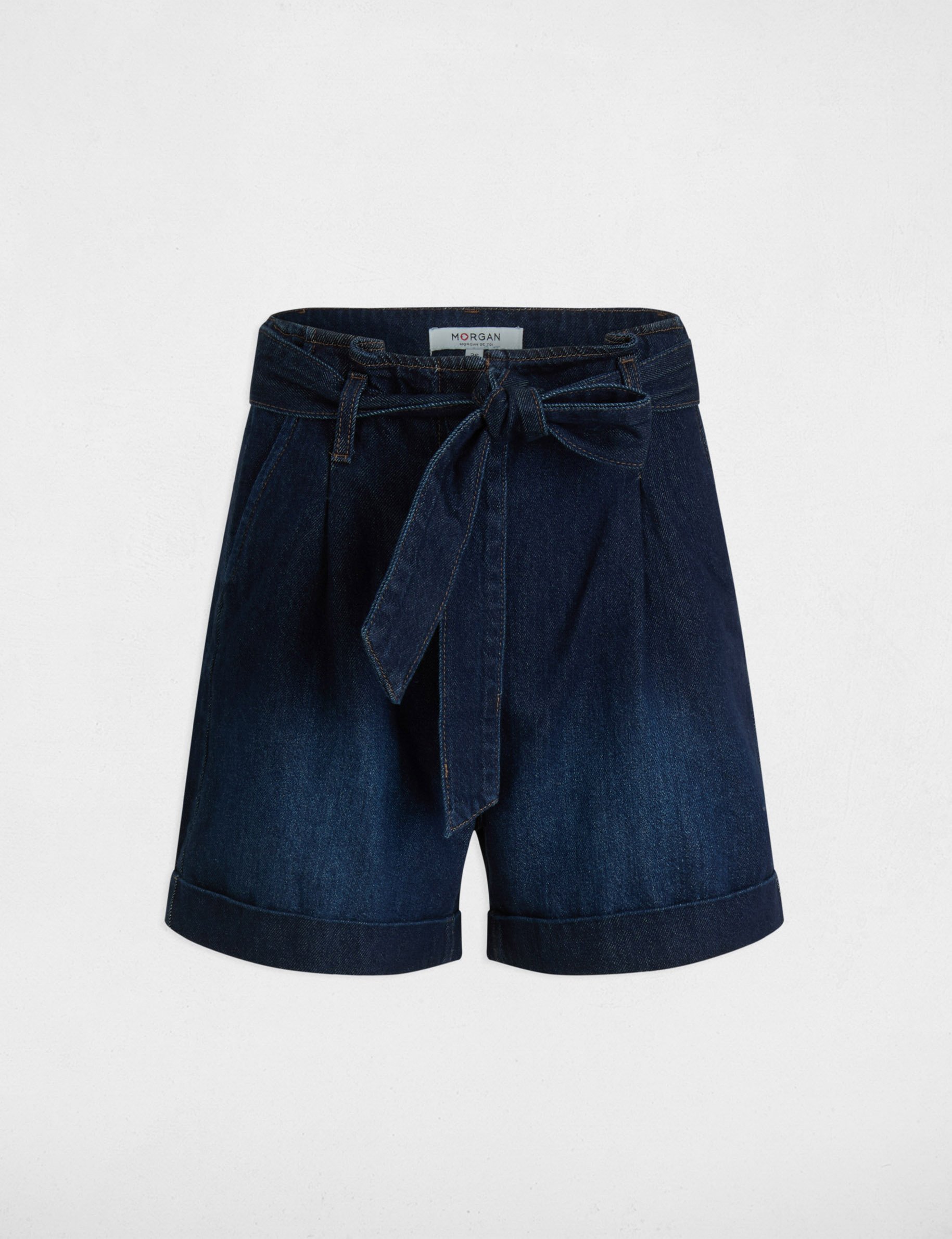 Belted denim shorts raw denim women