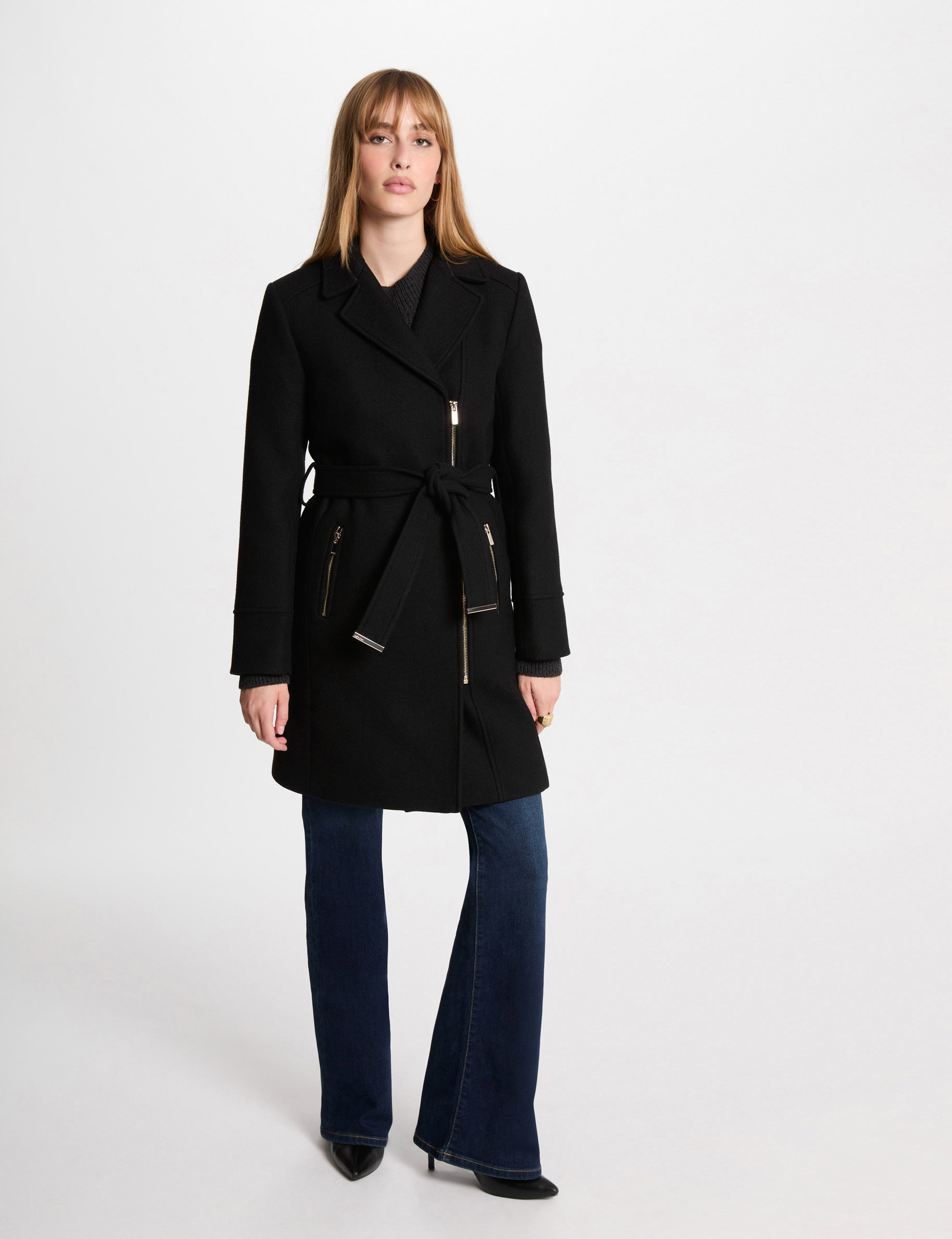 Ladies black belted coat outlet